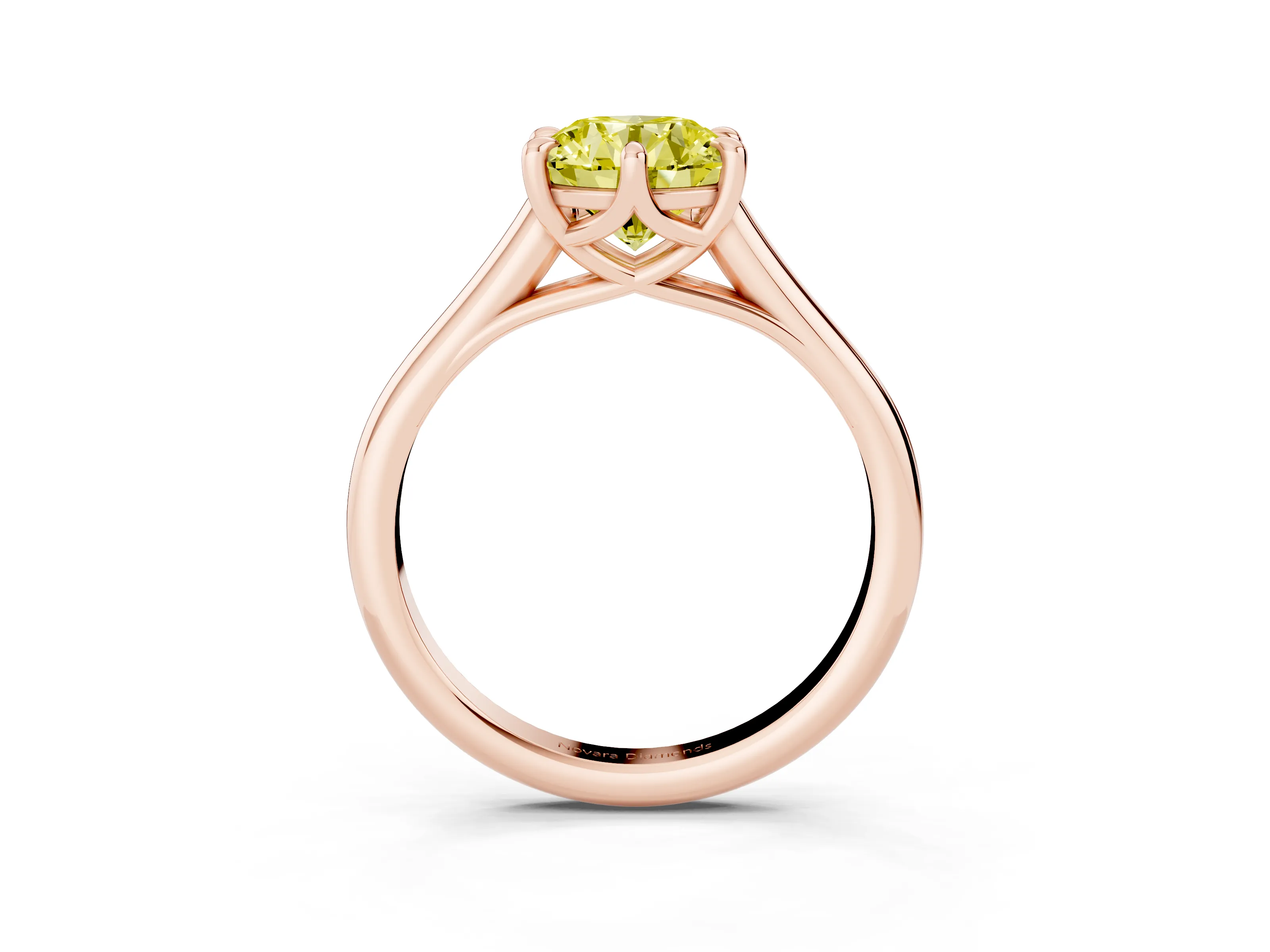 Fancy Yellow Round Cut Diamond Solitaire Engagement Ring Set in Rose gold with Prong Setting and Plain Classic Band
