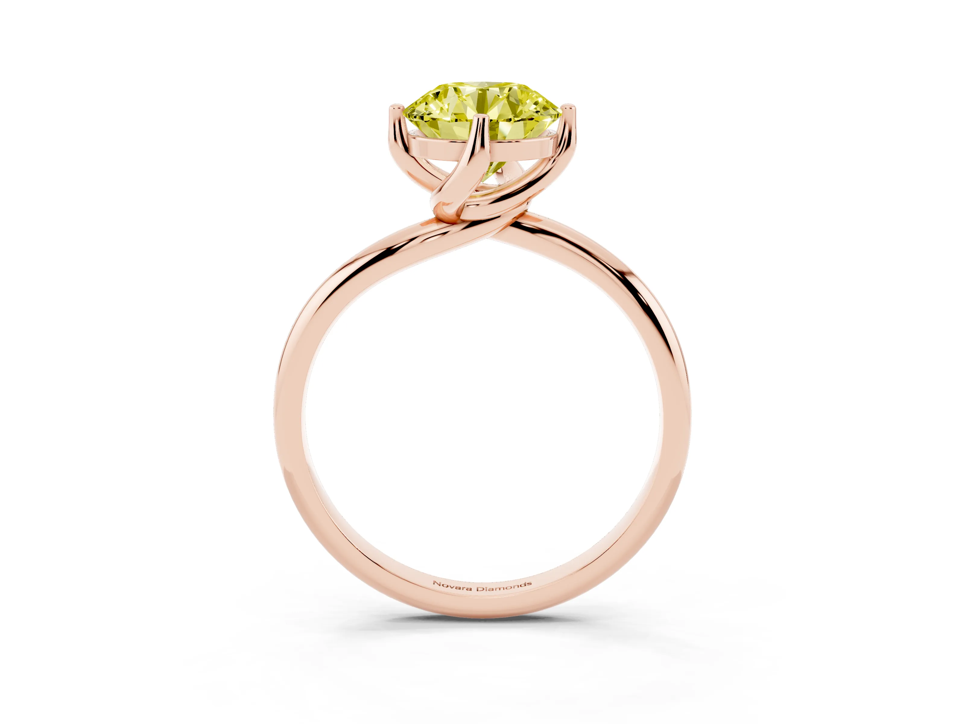Fancy Yellow Round Cut Diamond Solitaire Engagement Ring Set in Rose gold with Classic Plain Band