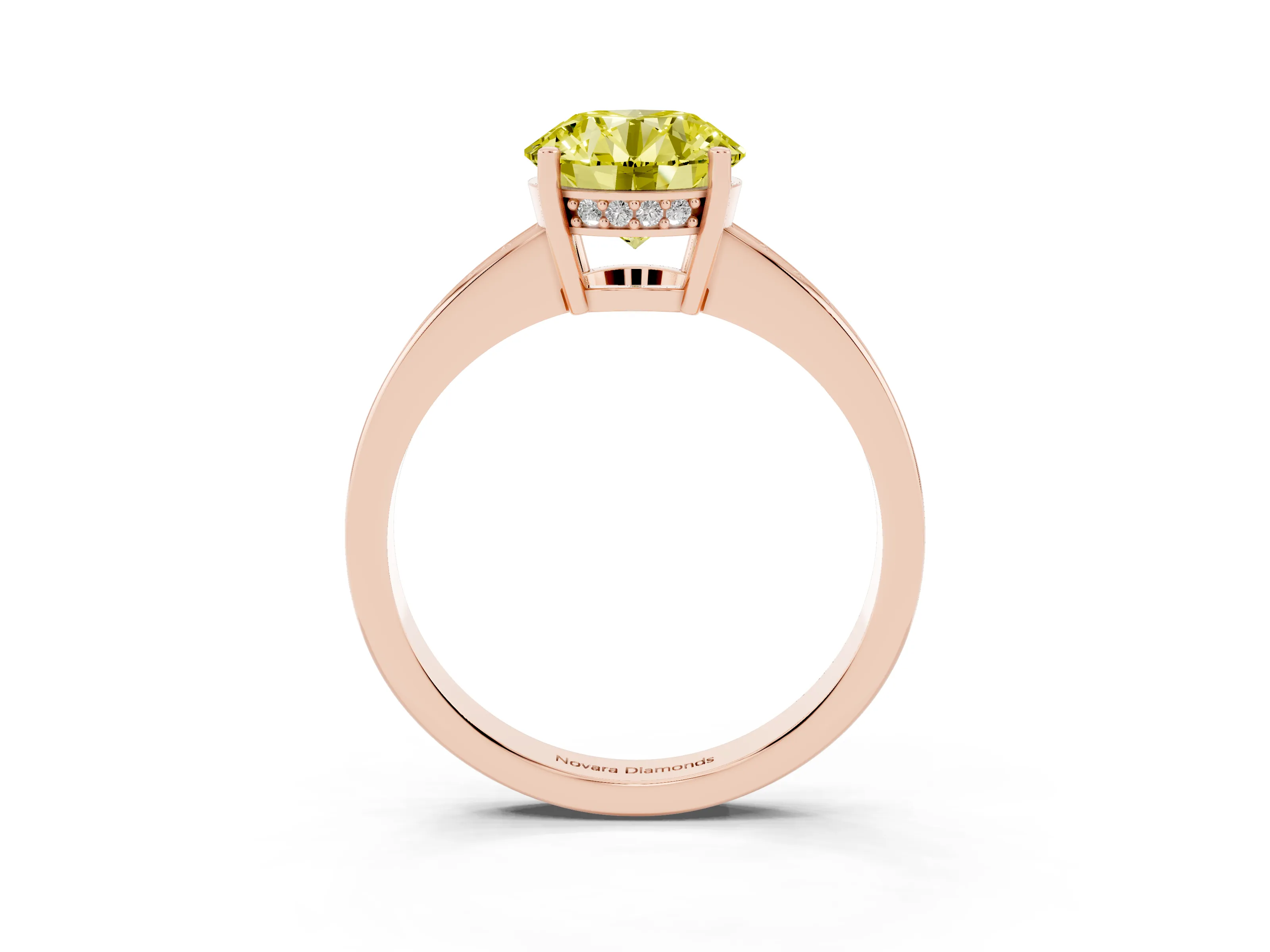 Fancy Yellow Round Cut Diamond Pavé Band Prong Set Solitaire Ring Set in Rose gold