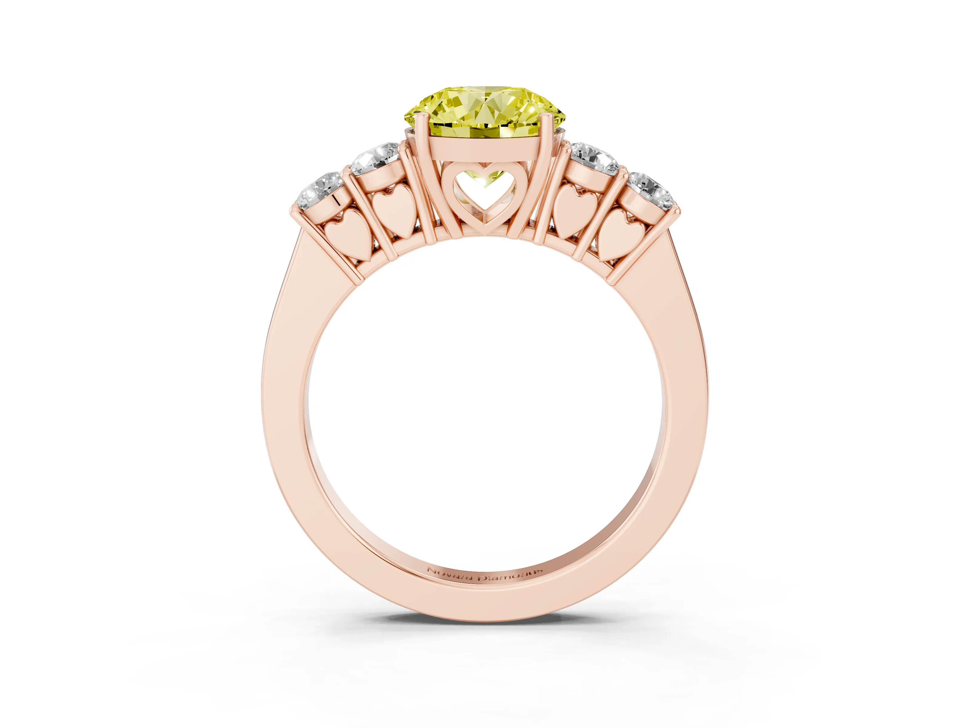 Fancy Yellow Round Cut Diamond Five-Stone Prong Set Band Ring Set in Rose gold with Polished Band