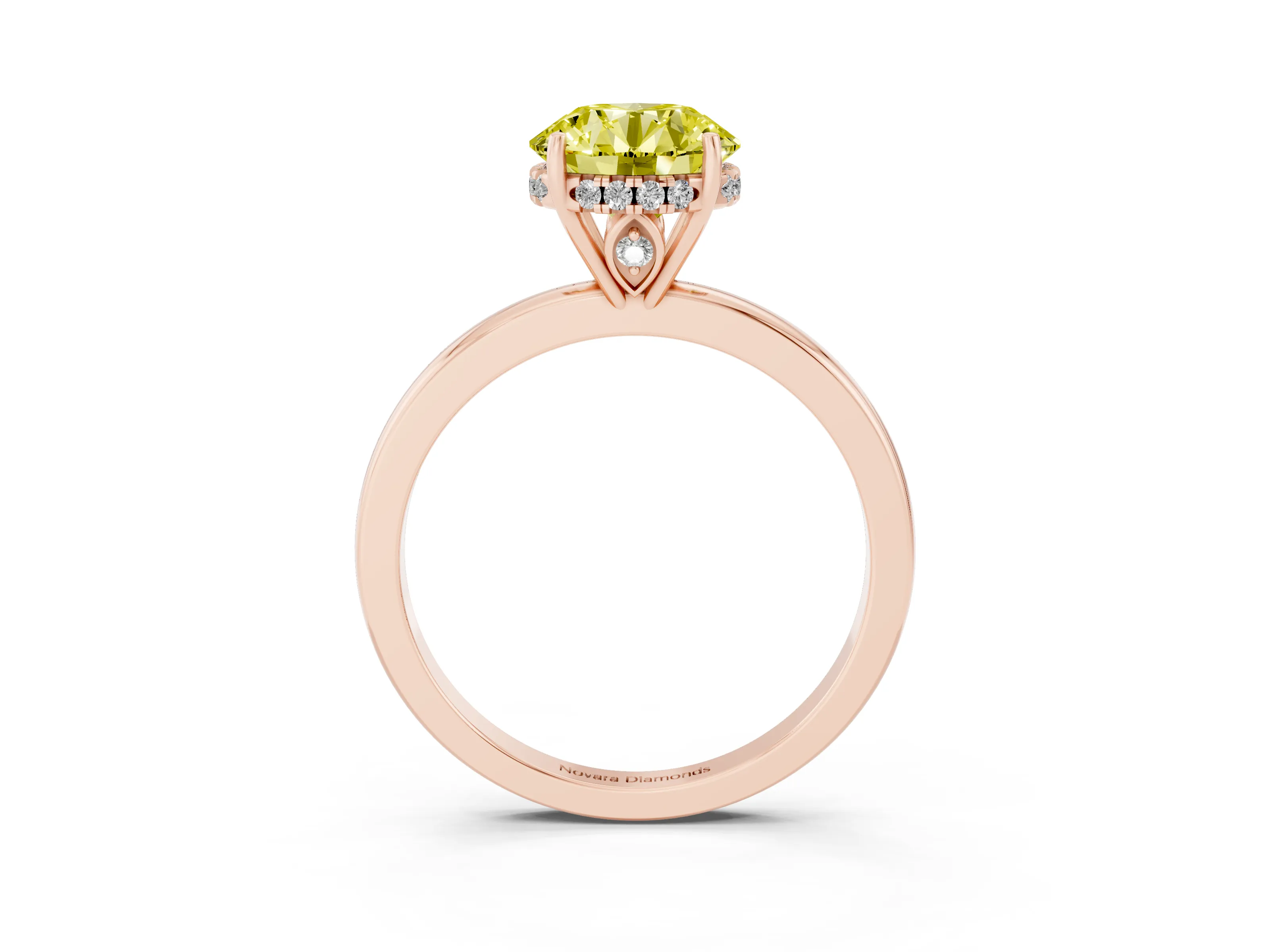 Fancy Yellow Round Cut Diamond Solitaire Ring Set in Rose gold with Plain Band and Prong Setting