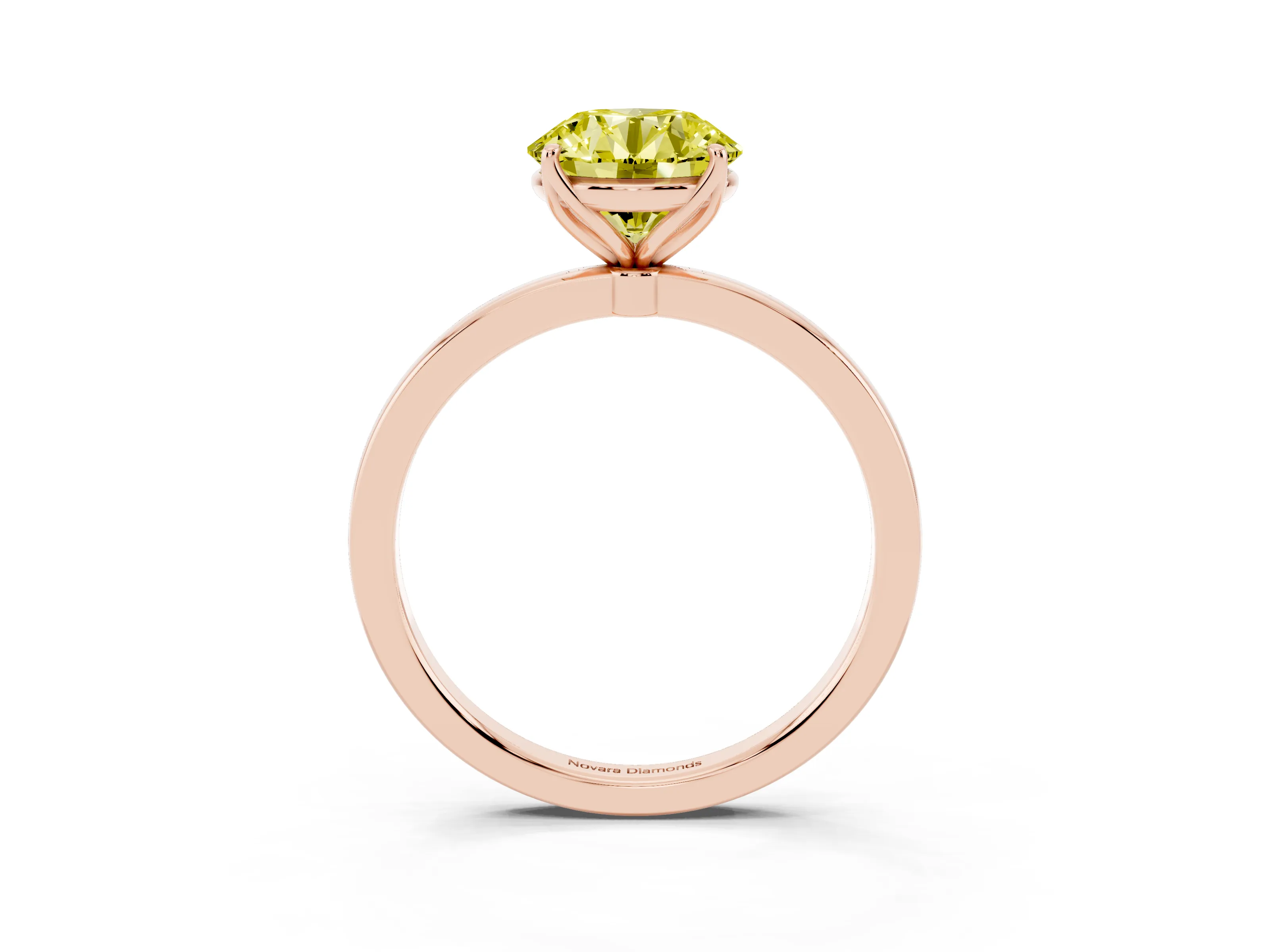 Fancy Yellow Round Cut Diamond Solitaire Ring Set in Rose gold with Prong Setting and Thin Polished Band