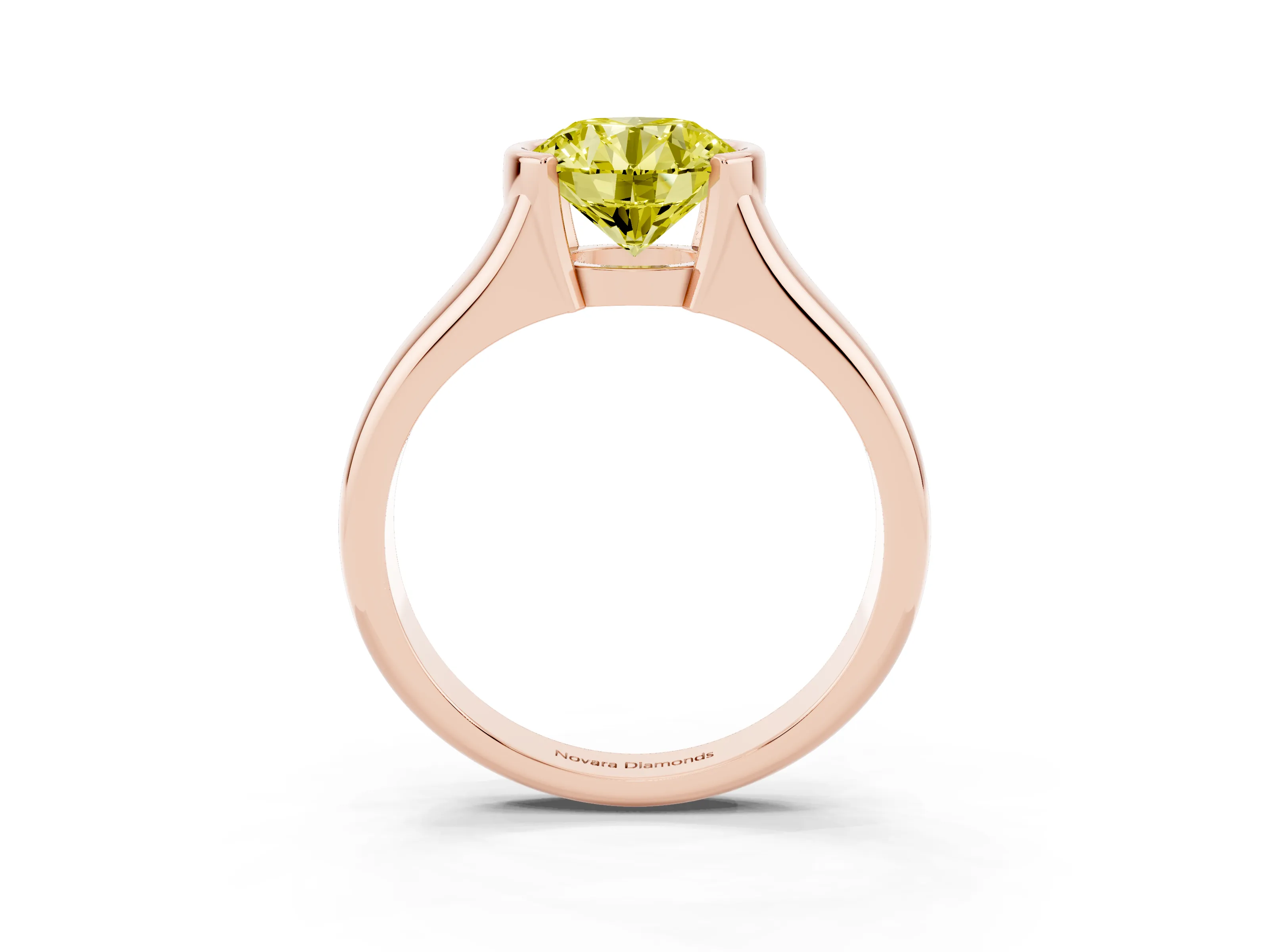 Fancy Yellow Round Cut Diamond Solitaire Tension Set Ring Set in Rose gold with Split Shank Band
