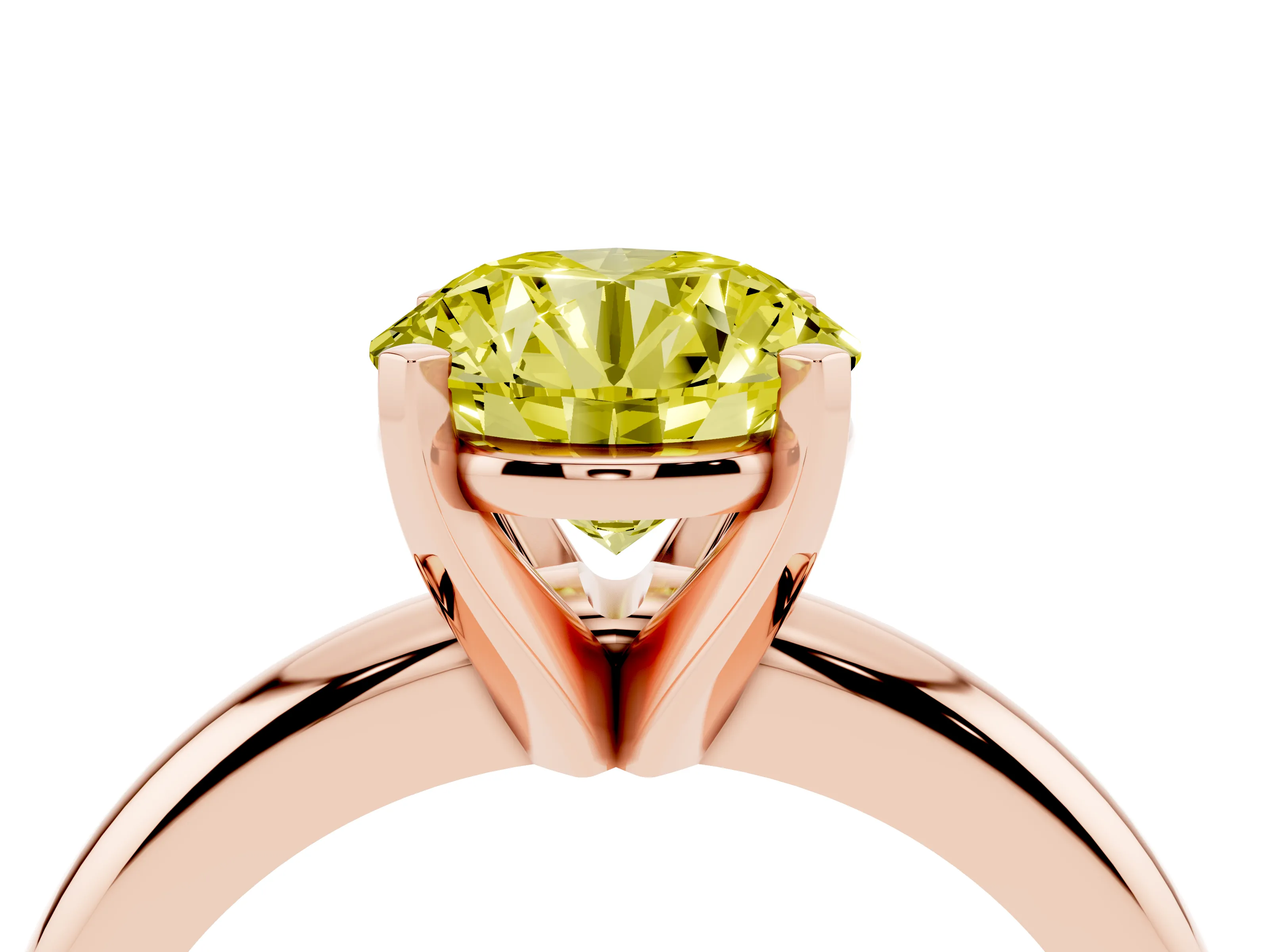 Fancy Yellow Round Cut Diamond Solitaire Engagement Ring Set in Rose gold with Round Band and Prong Setting