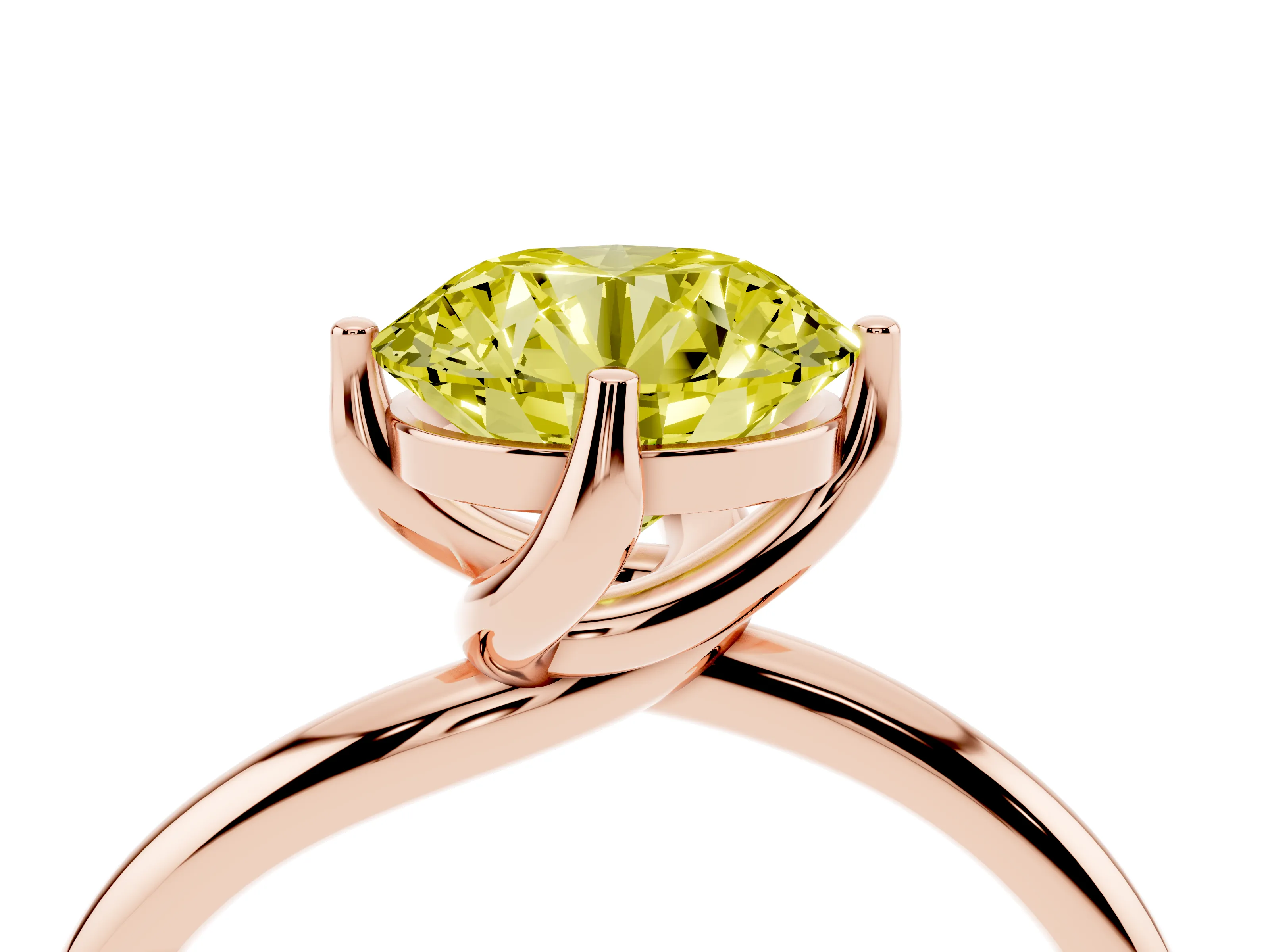 Fancy Yellow Round Cut Diamond Solitaire Engagement Ring Set in Rose gold with Classic Plain Band