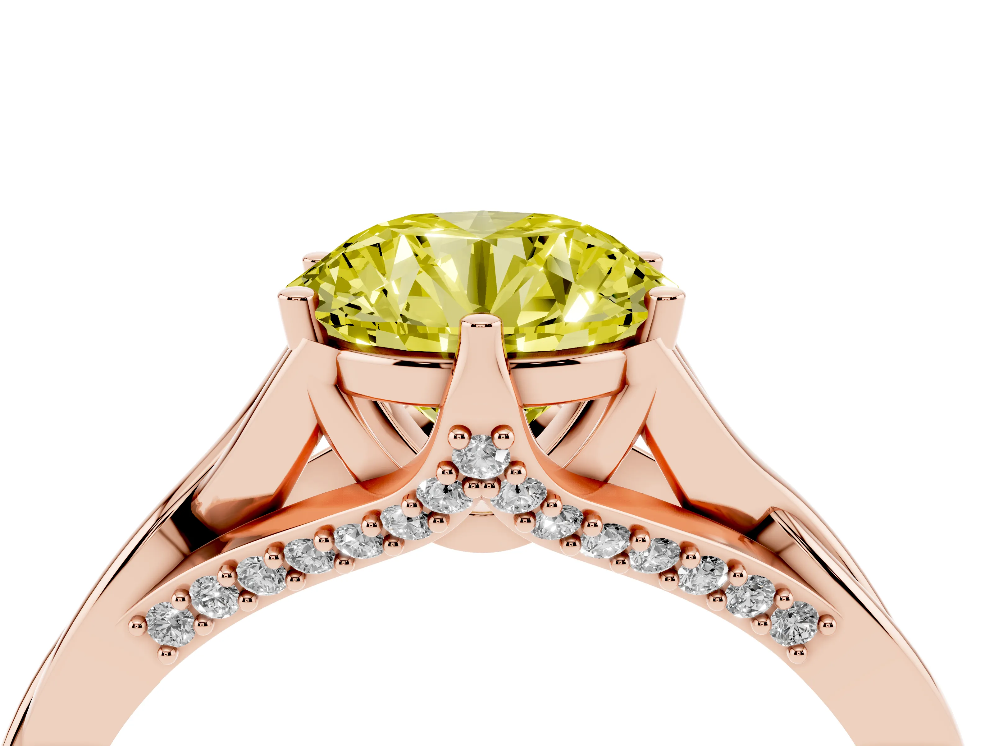 Fancy Yellow Round Cut Diamond Intertwined Twist Band Solitaire Ring Set in Rose gold with Prong Setting