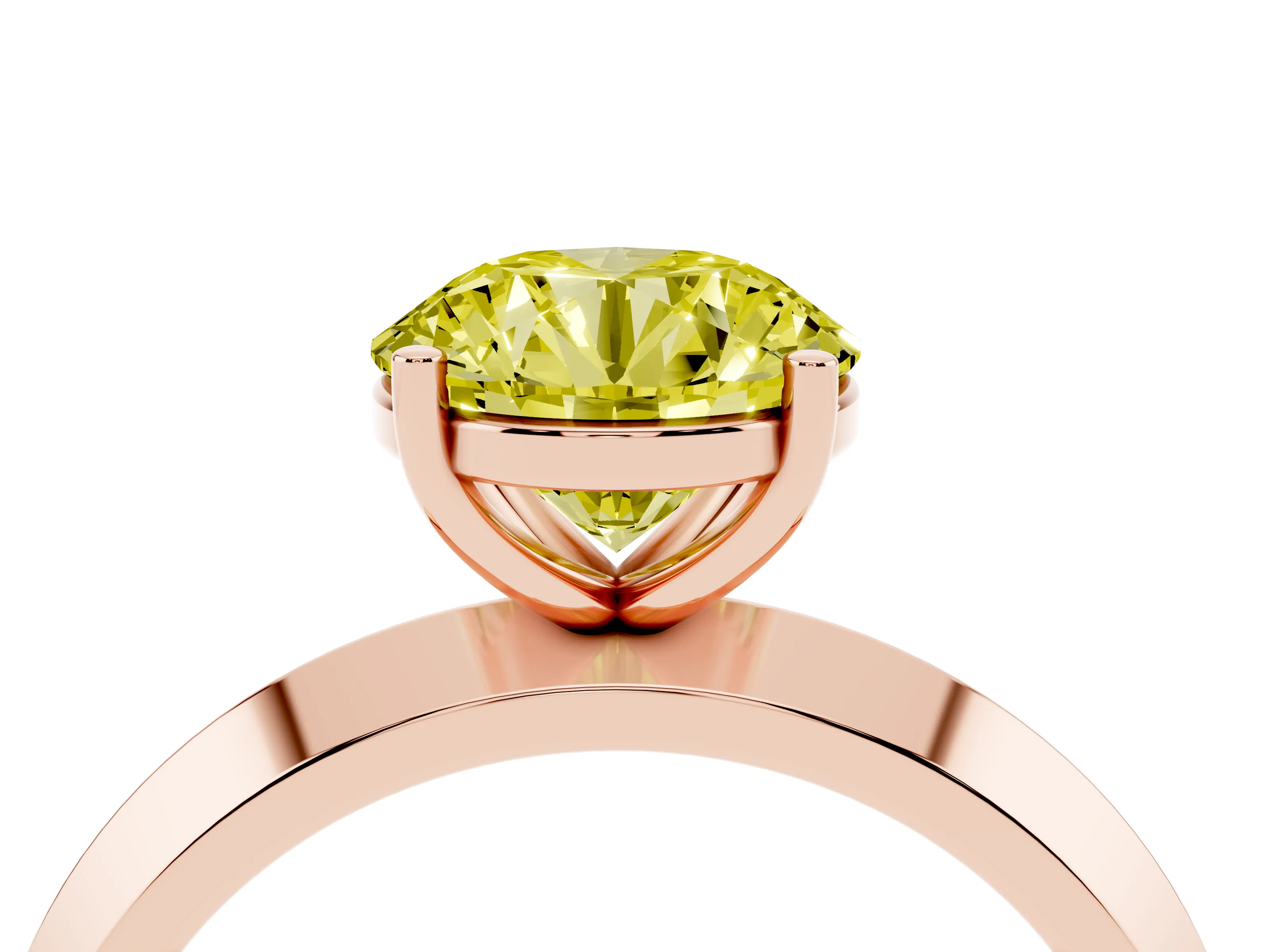 Fancy Yellow Round Cut Diamond Solitaire Engagement Ring Set in Rose gold with Flat Band and Prong Setting
