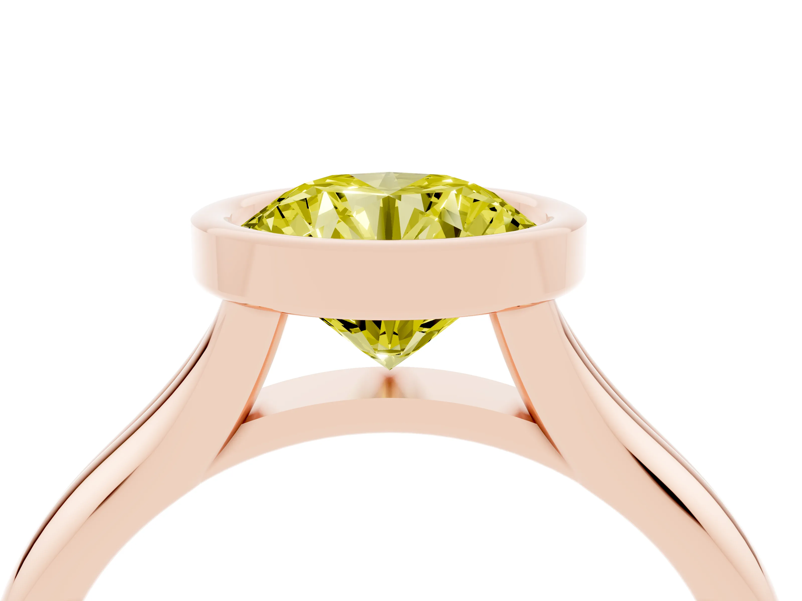 Fancy Yellow Bezel Set Round Cut Diamond Solitaire Ring Set in Rose gold with Smooth Band