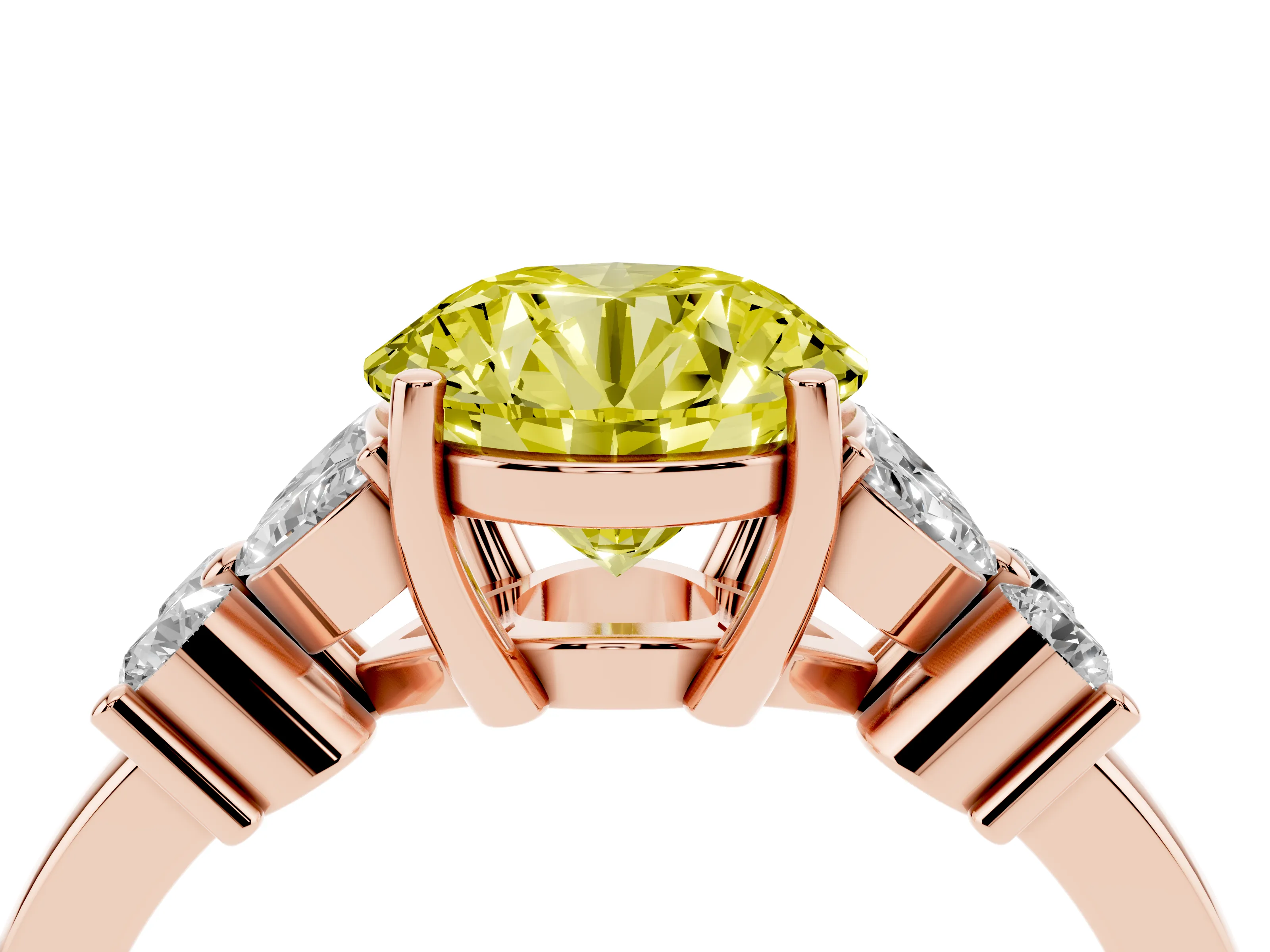 Fancy Yellow Round Cut Diamond Floral Cluster Ring Set in Rose gold with Marquise Petals and Prong Setting