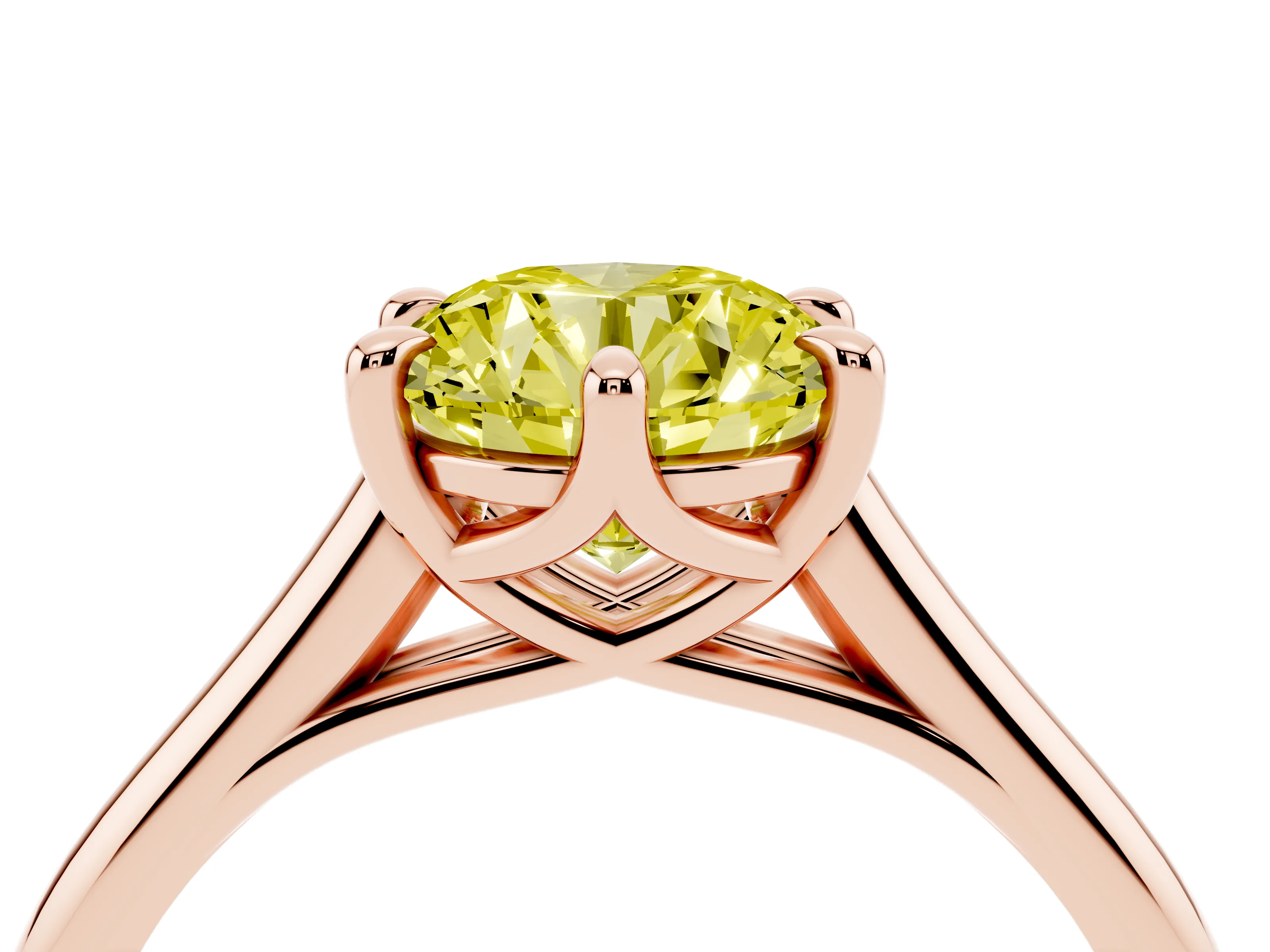 Fancy Yellow Round Cut Diamond Solitaire Engagement Ring Set in Rose gold with Prong Setting and Plain Classic Band