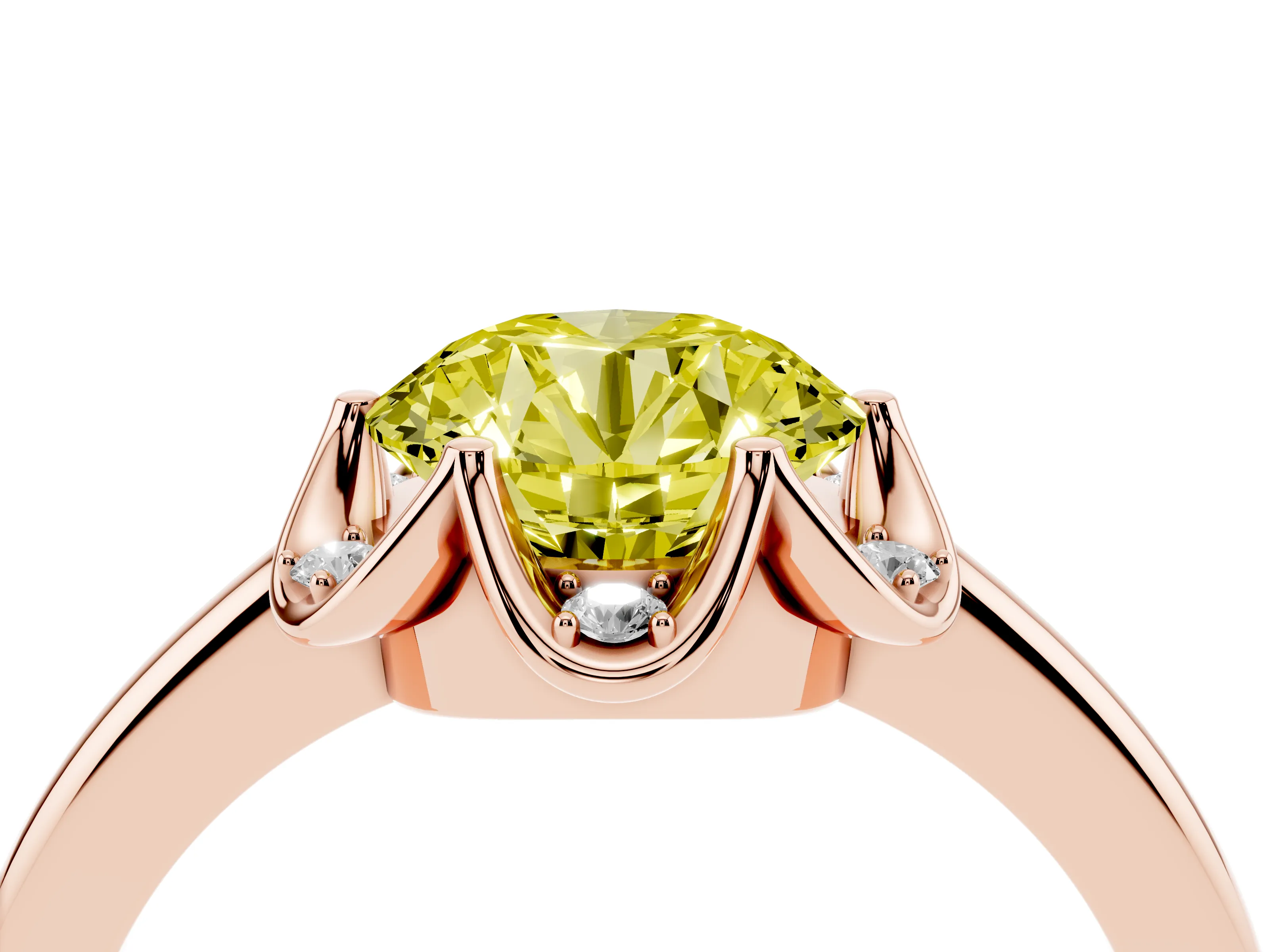 Fancy Yellow Round Cut Diamond Round Cluster Halo Ring Set in Rose gold with Solitaire Band and Prong Setting