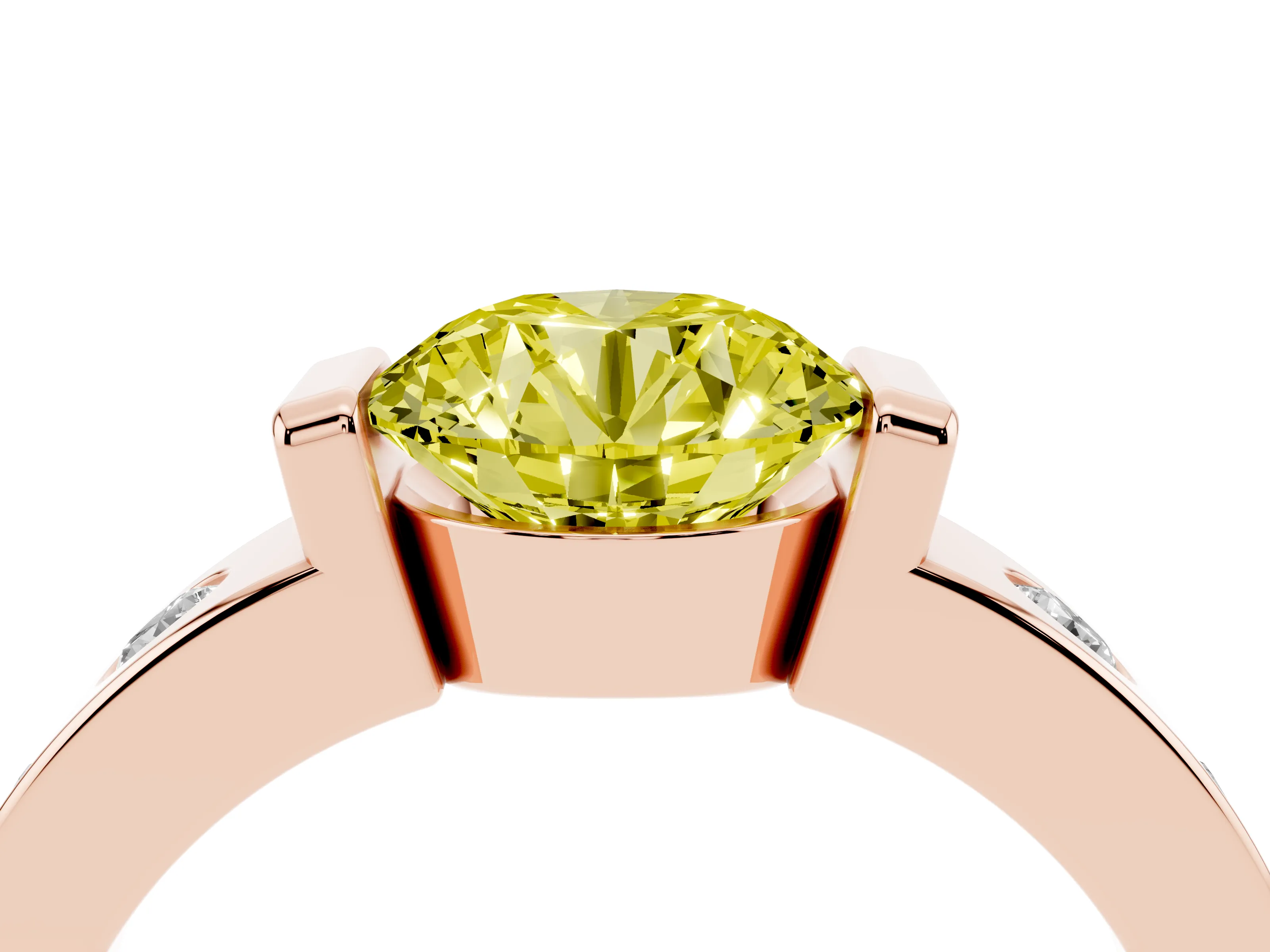 Fancy Yellow Round Cut Diamond Channel-Set Band Ring Set in Rose gold with Bezel Prong Setting