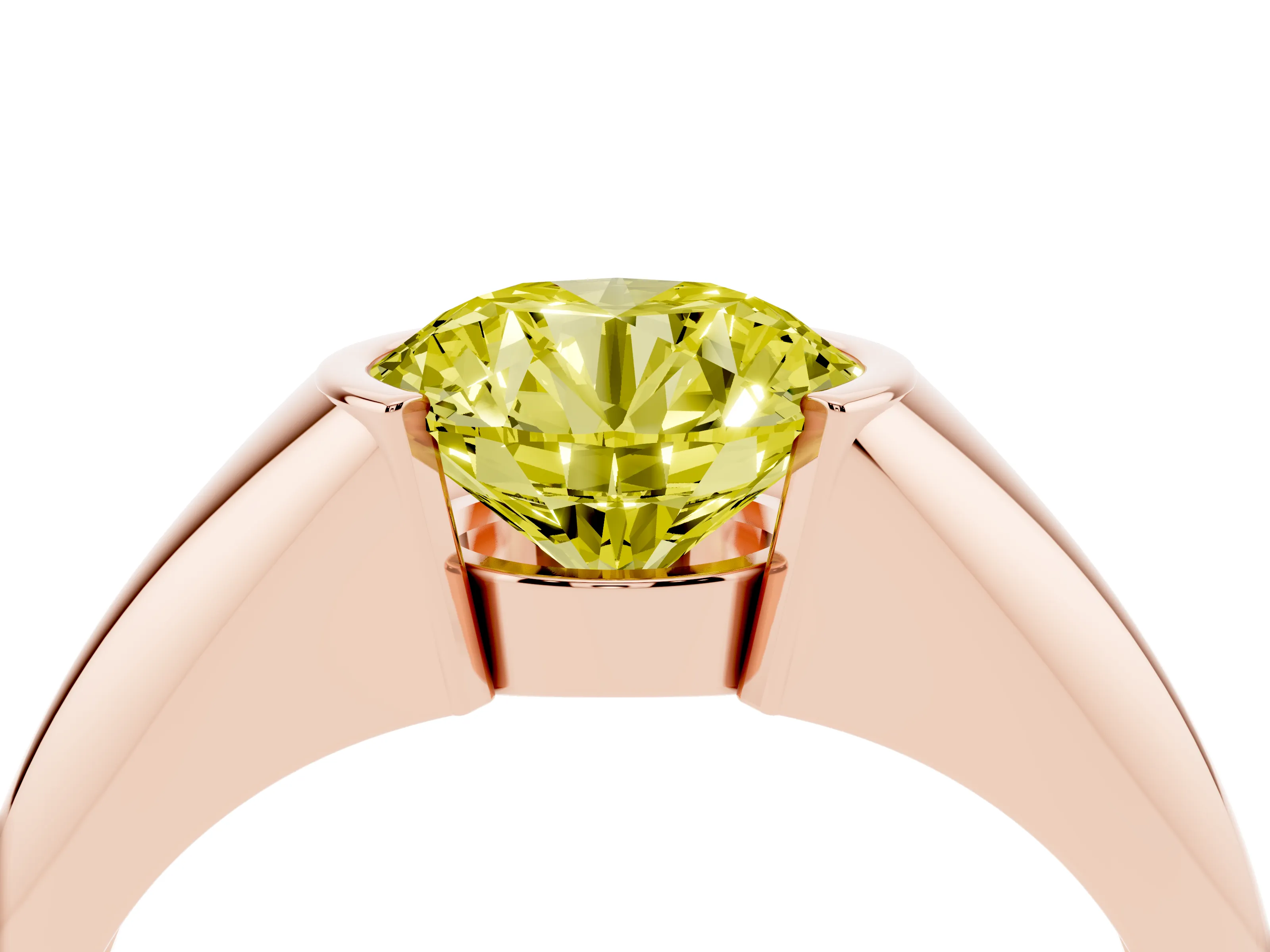 Fancy Yellow Round Cut Diamond Solitaire Tension Set Ring Set in Rose gold