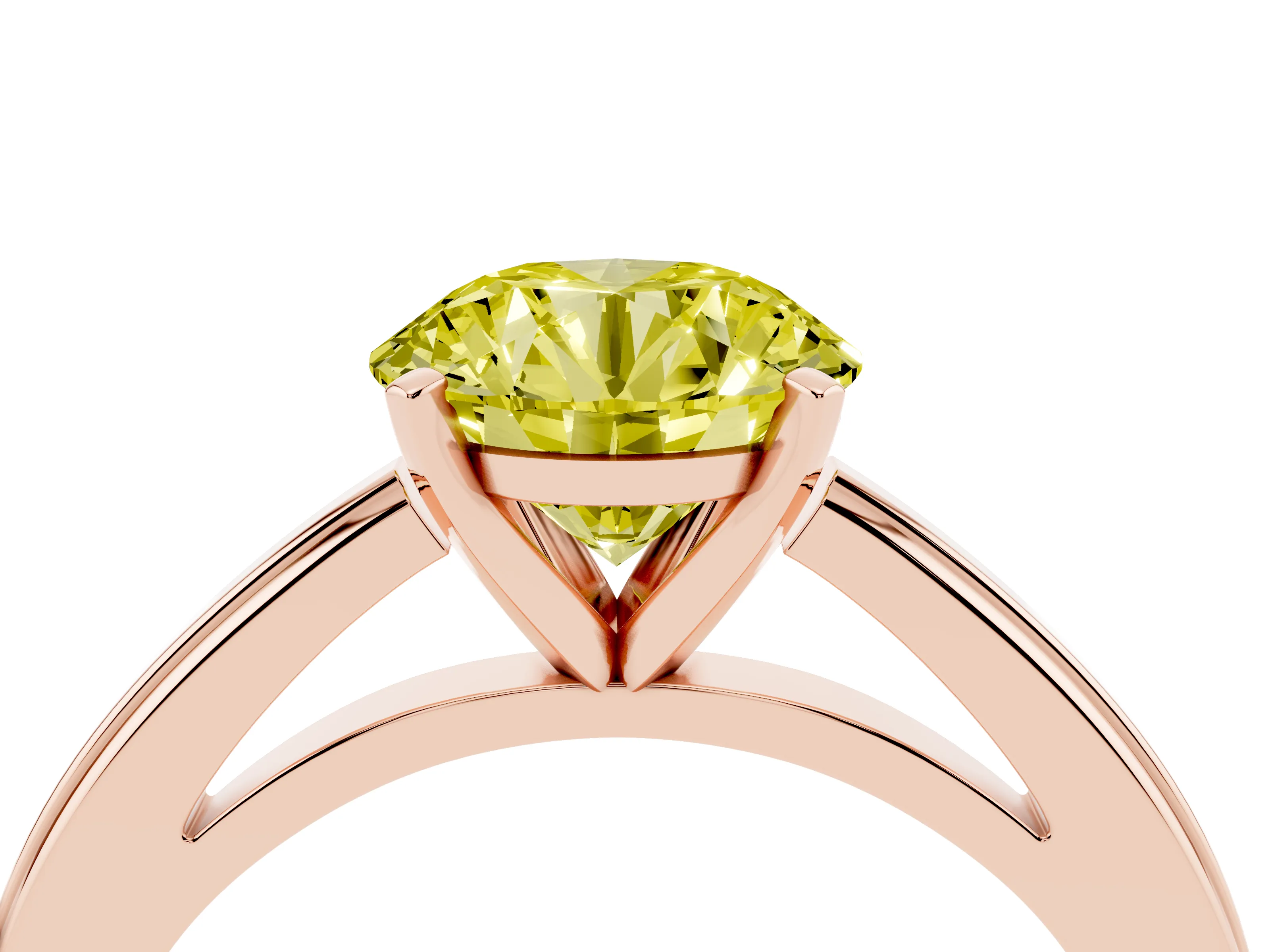 Fancy Yellow Round Cut Diamond Solitaire Ring Set in Rose gold with Prong Setting and Classic Band