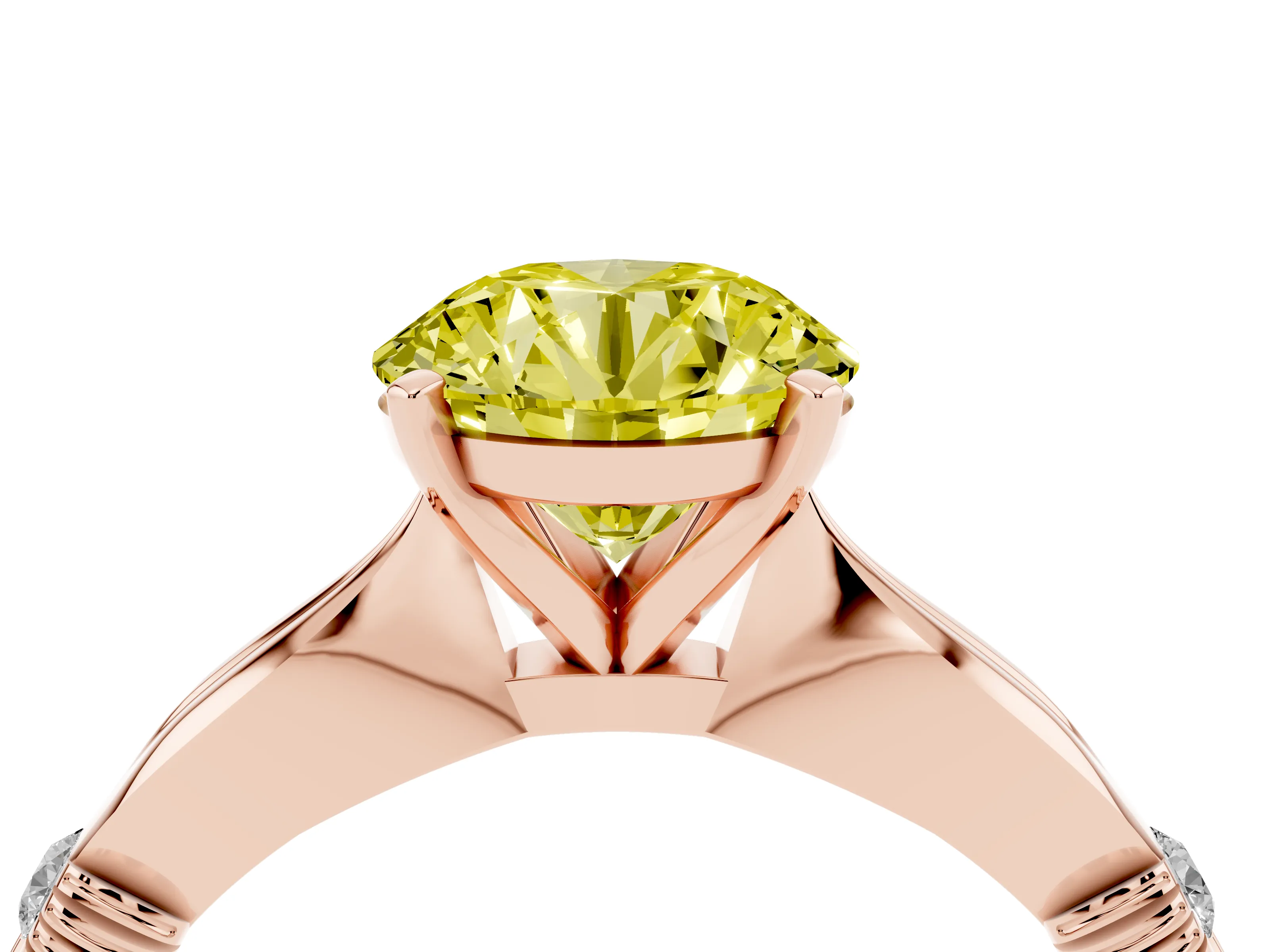 Fancy Yellow Round Cut Diamond Solitaire Twisted Band Ring Set in Rose gold with Accent Stones and Prong Setting