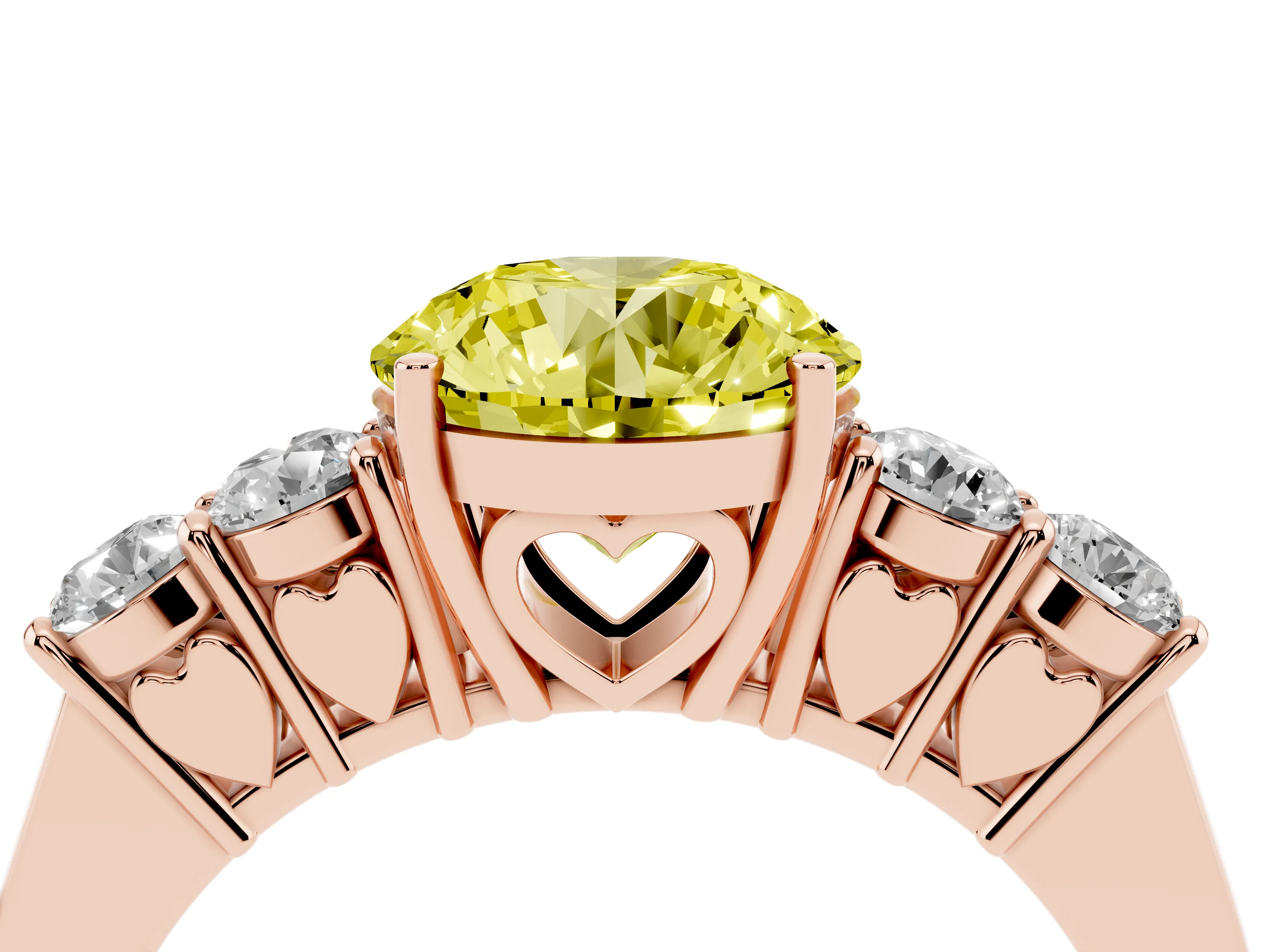 Fancy Yellow Round Cut Diamond Five-Stone Prong Set Band Ring Set in Rose gold with Polished Band