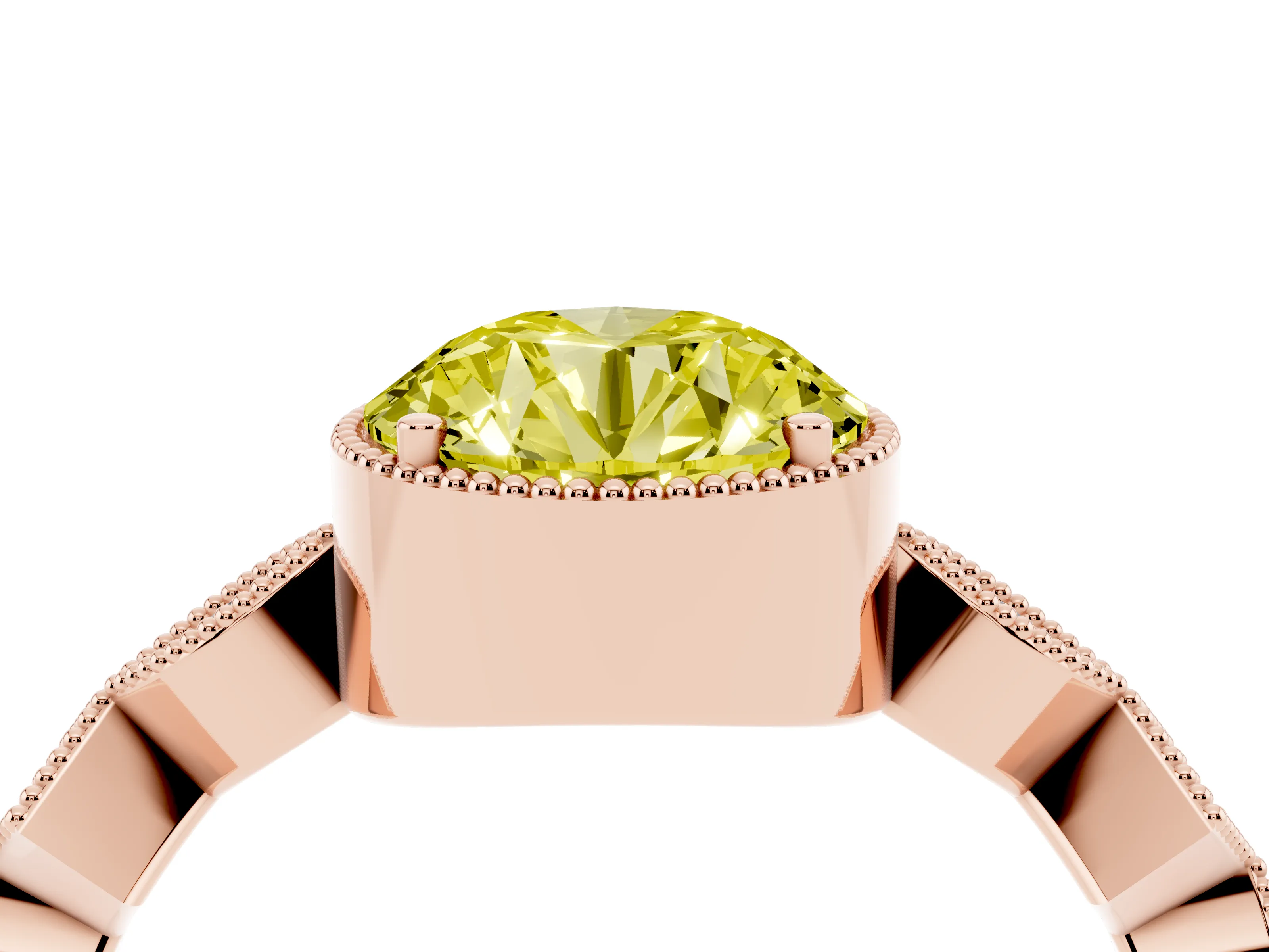 Fancy Yellow Round Cut Diamond Milgrain Marquise Twist Band Ring Set in Rose gold with Prong Setting