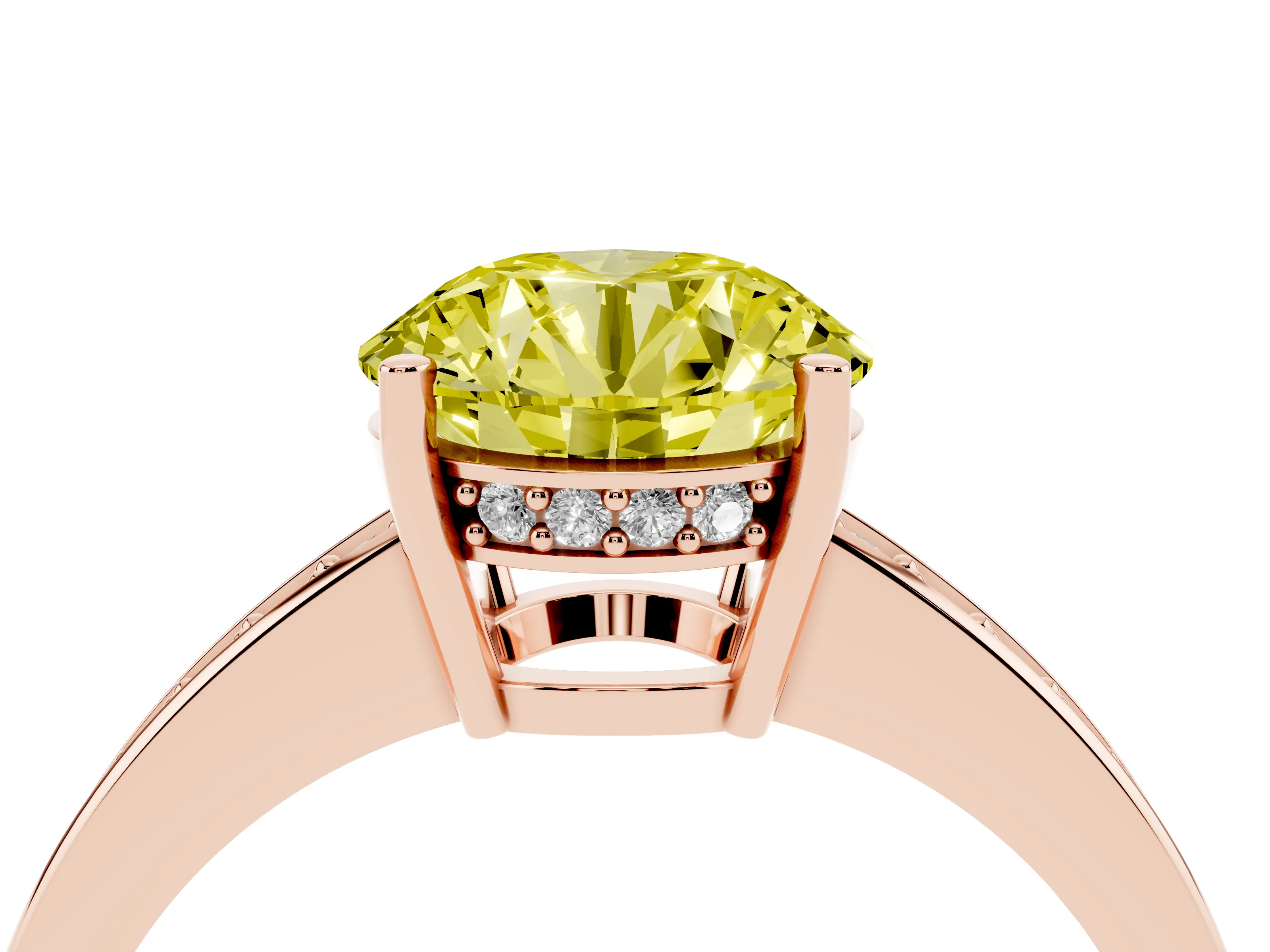Fancy Yellow Round Cut Diamond Pavé Band Prong Set Solitaire Ring Set in Rose gold