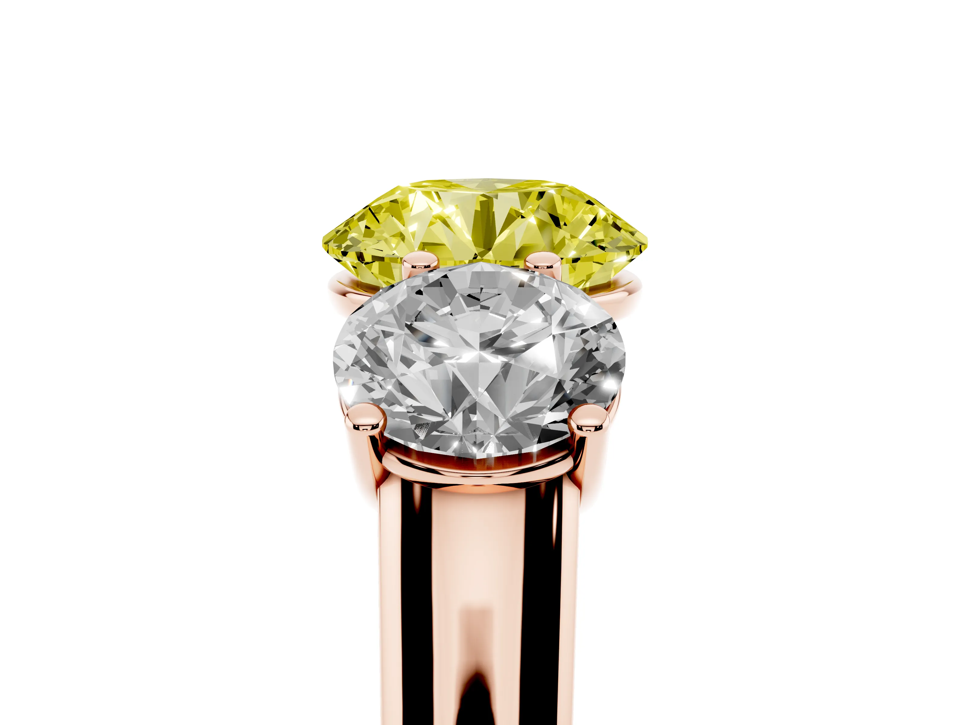 Fancy Yellow Round Cut Diamond Three-Stone Ring Set in Rose gold with Plain Polished Band