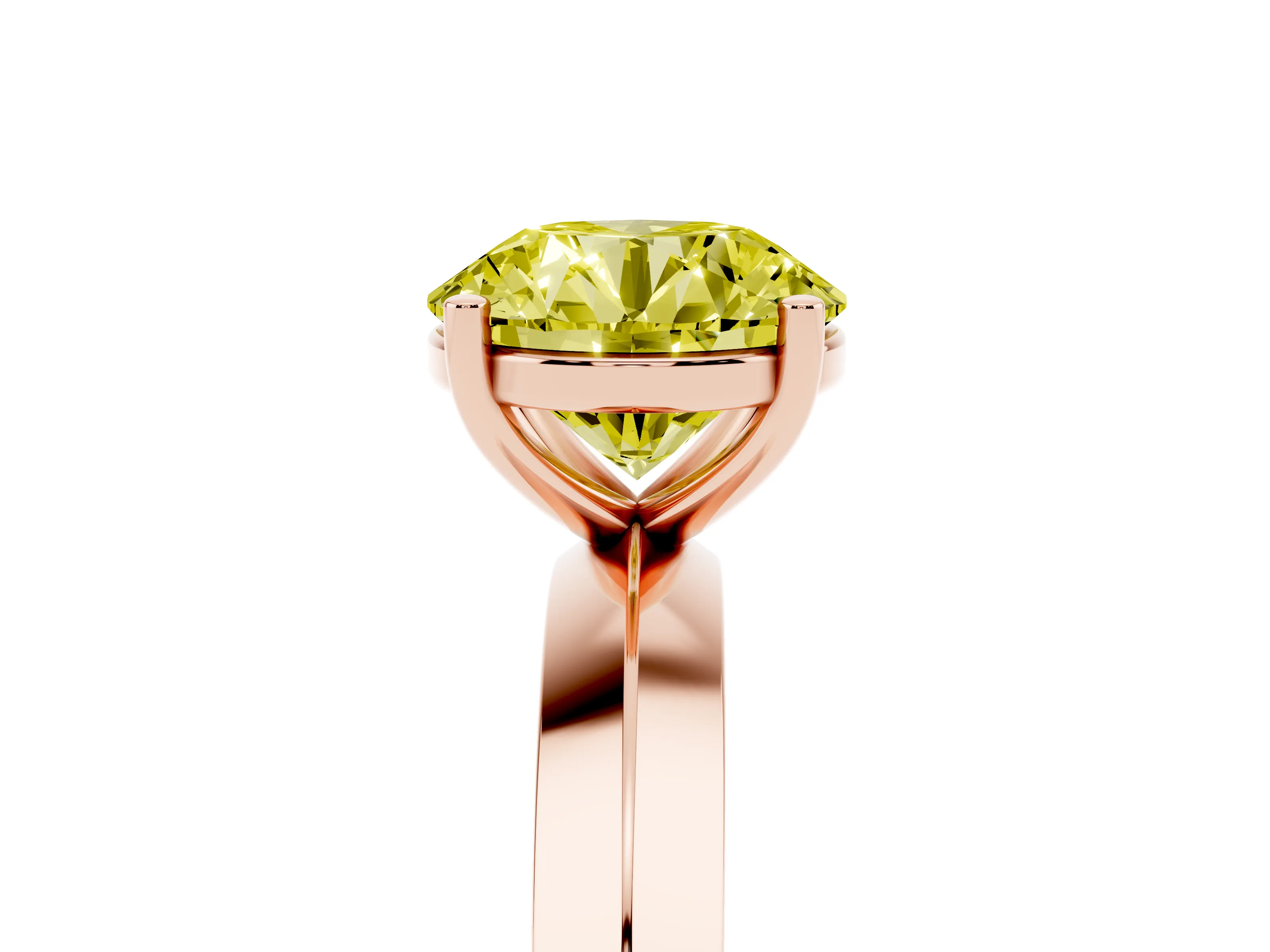 Fancy Yellow Round Cut Diamond Solitaire Engagement Ring Set in Rose gold with Flat Band and Prong Setting