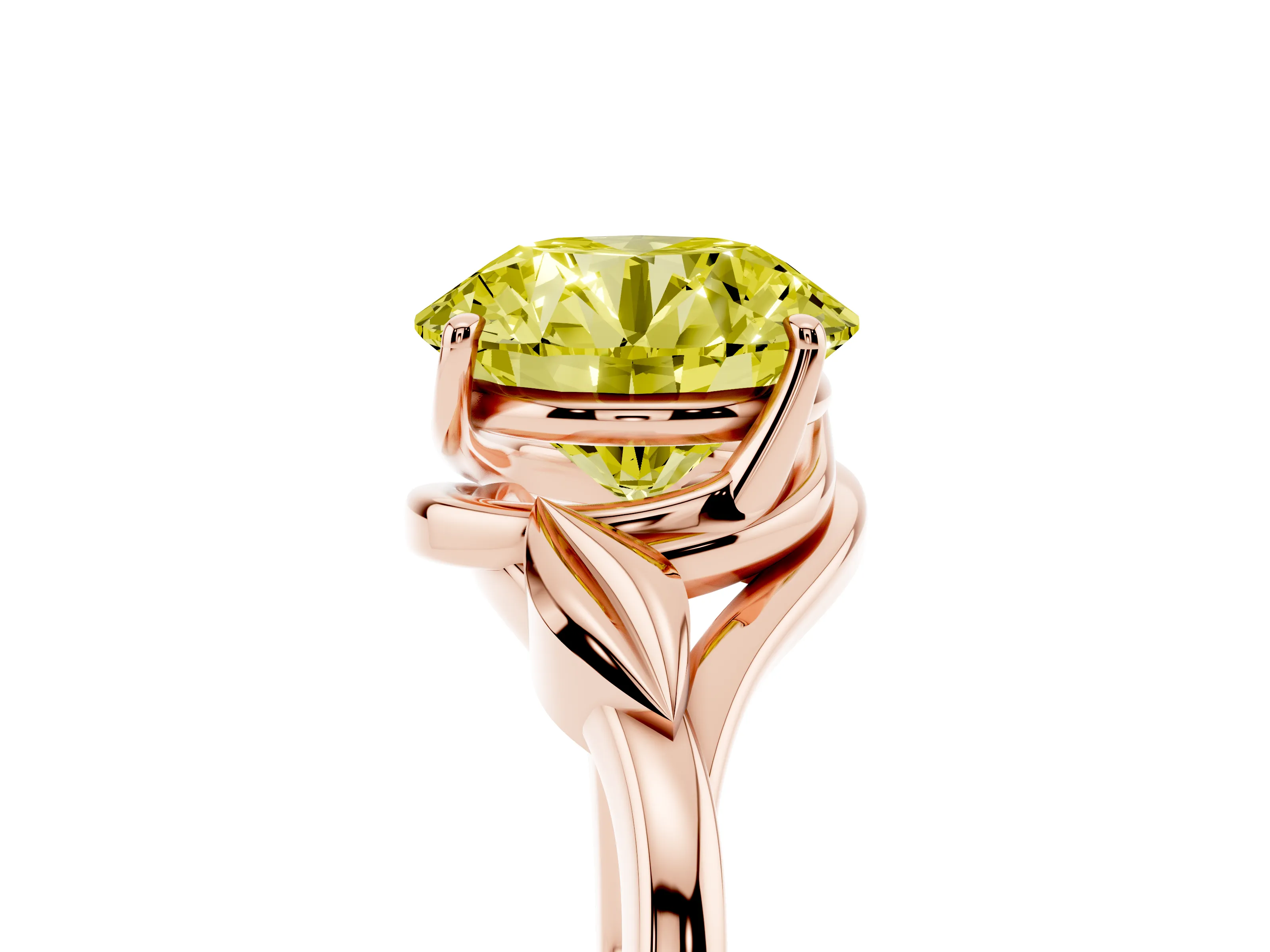 Fancy Yellow Round Cut Diamond Solitaire Ring Set in Rose gold with Polished Twist Band
