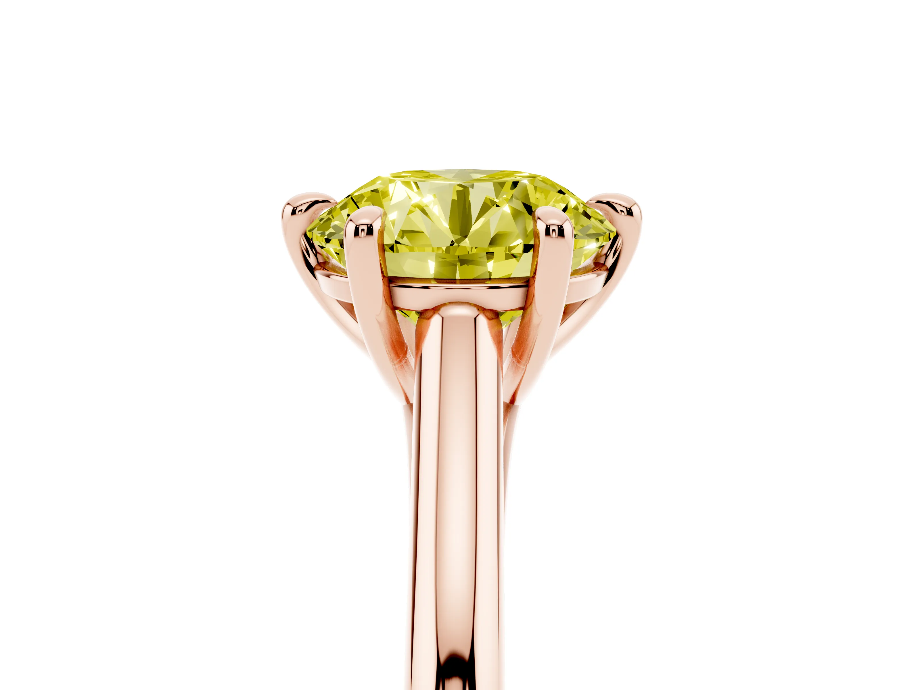 Fancy Yellow Round Cut Diamond Solitaire Engagement Ring Set in Rose gold with Prong Setting and Plain Classic Band