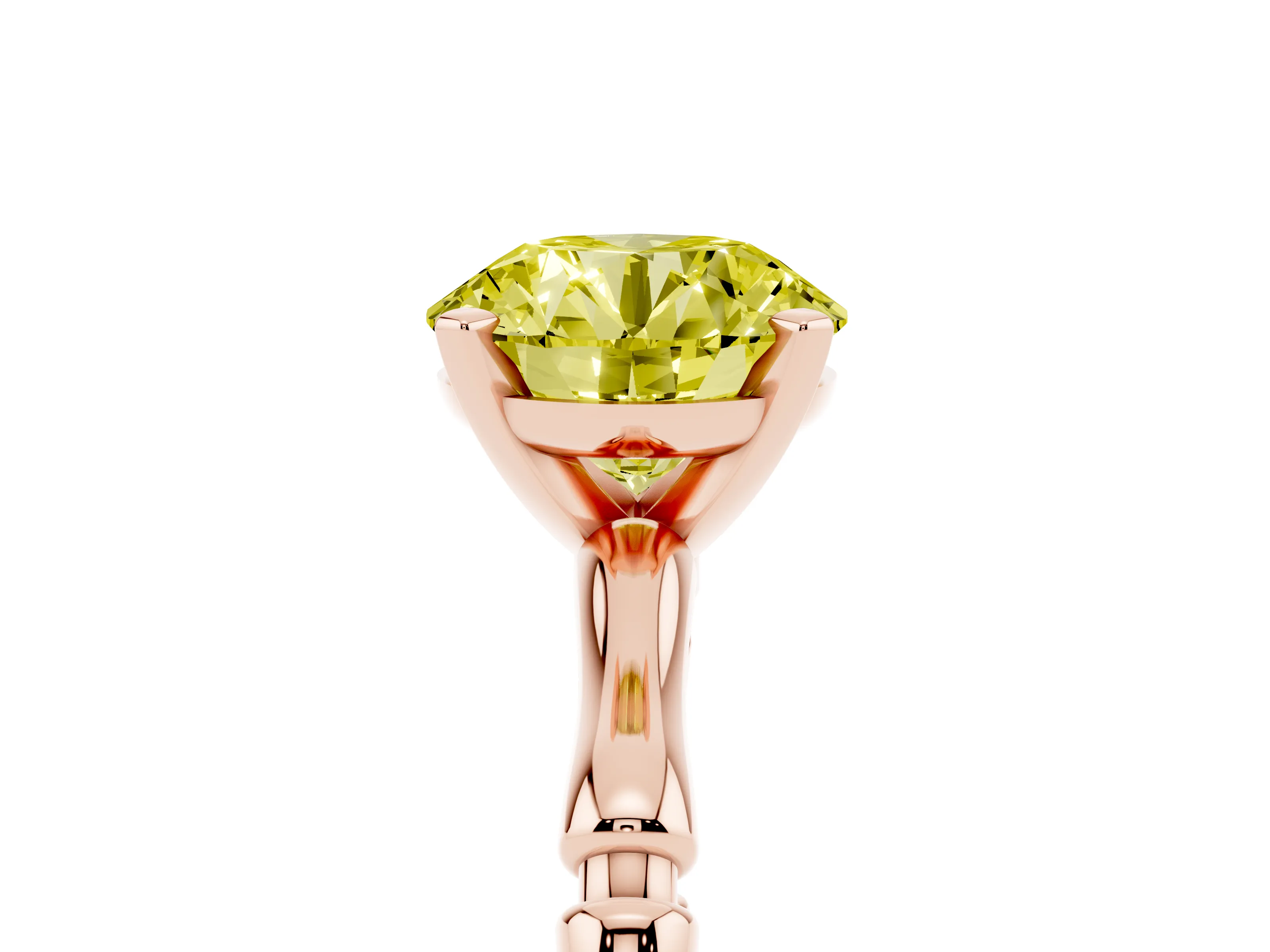 Fancy Yellow Round Cut Diamond Solitaire Ring Set in Rose gold with Bamboo Band and Prong Setting