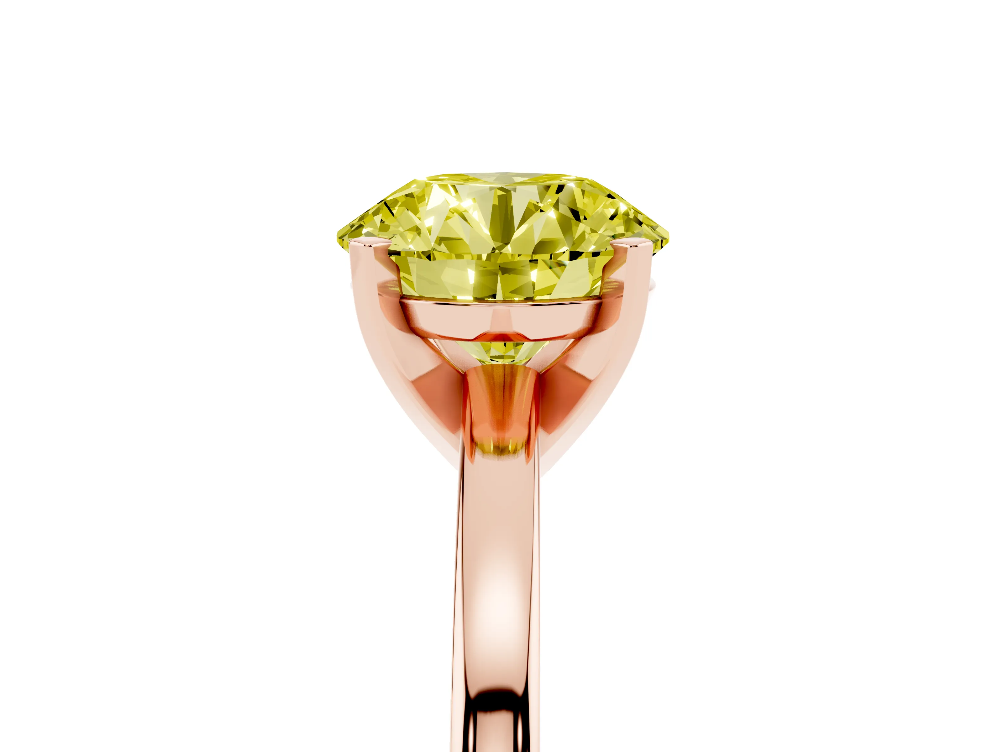 Fancy Yellow Round Cut Diamond Solitaire Engagement Ring Set in Rose gold with Prong Setting on a Classic Band