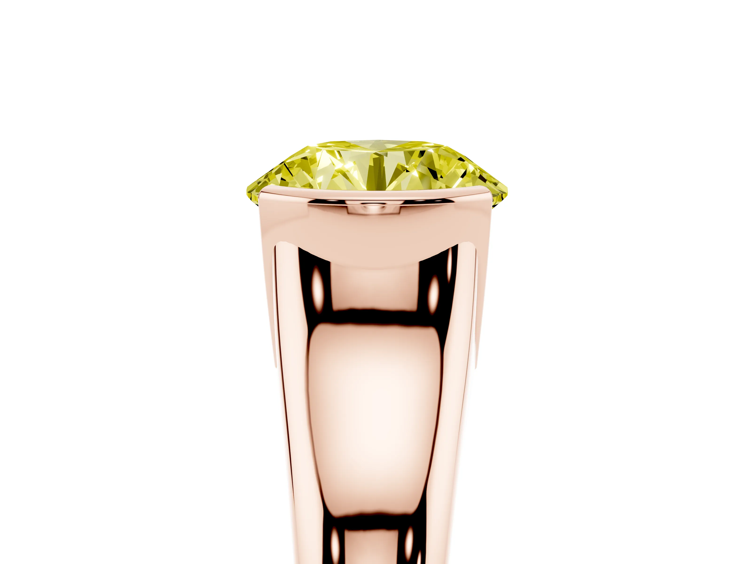 Fancy Yellow Round Cut Diamond Solitaire Tension Set Ring Set in Rose gold with Split Shank Band