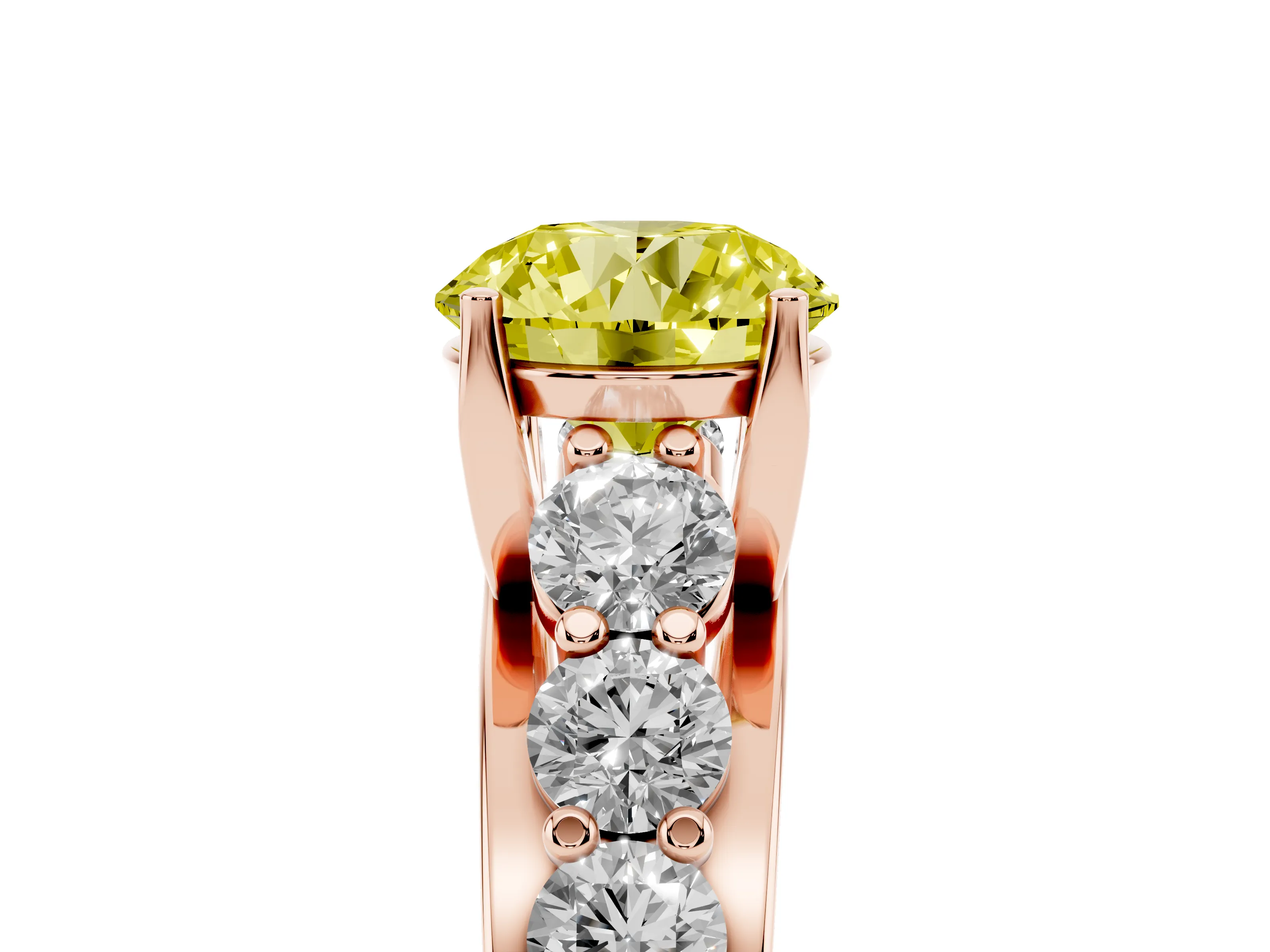 Fancy Yellow Round Cut Diamond Pavé Engagement Ring Set in Rose gold with Prong Setting
