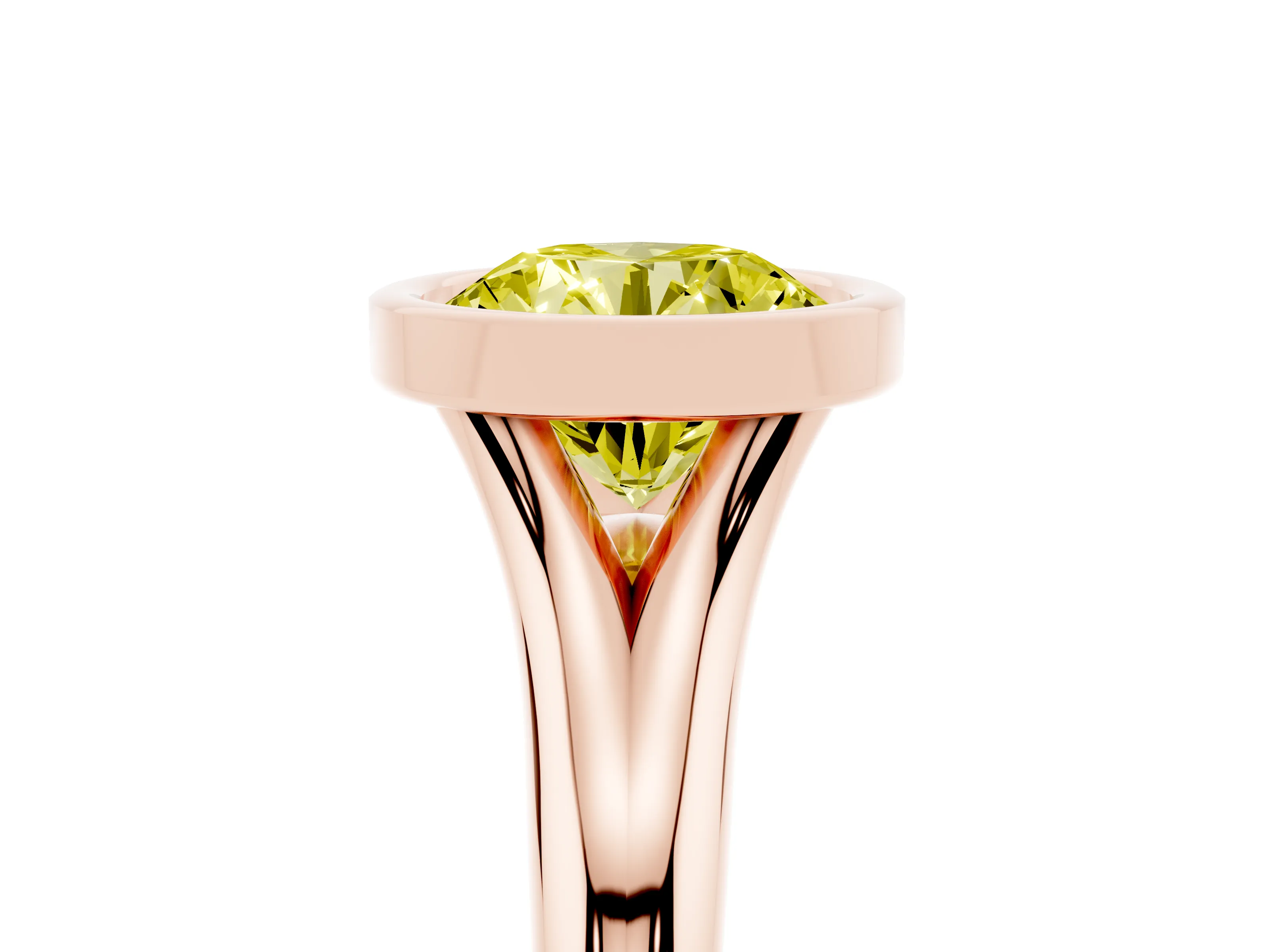 Fancy Yellow Bezel Set Round Cut Diamond Solitaire Ring Set in Rose gold with Smooth Band
