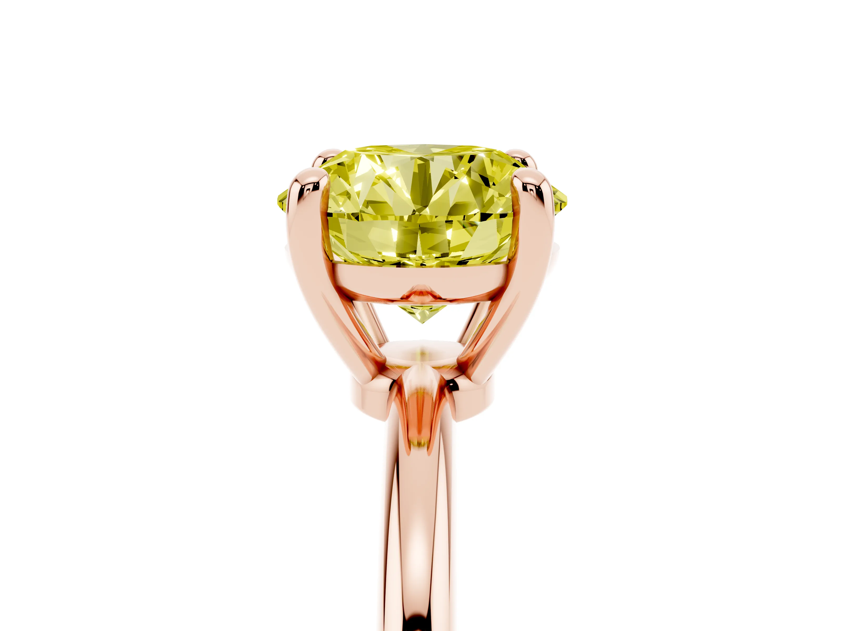 Fancy Yellow Round Cut Diamond Solitaire Ring Set in Rose gold with Secure Prong Setting on a Classic Band
