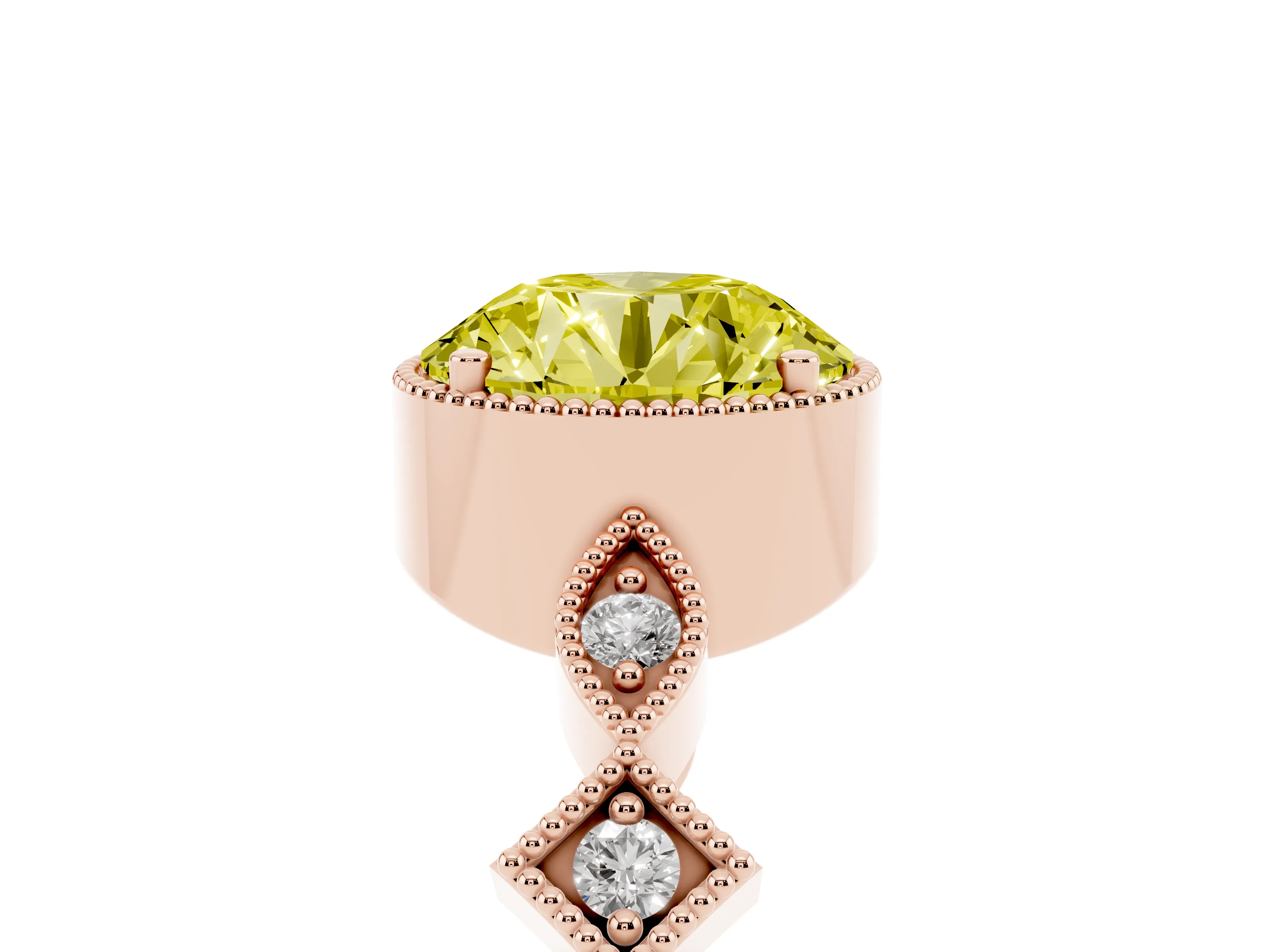 Fancy Yellow Round Cut Diamond Milgrain Marquise Twist Band Ring Set in Rose gold with Prong Setting