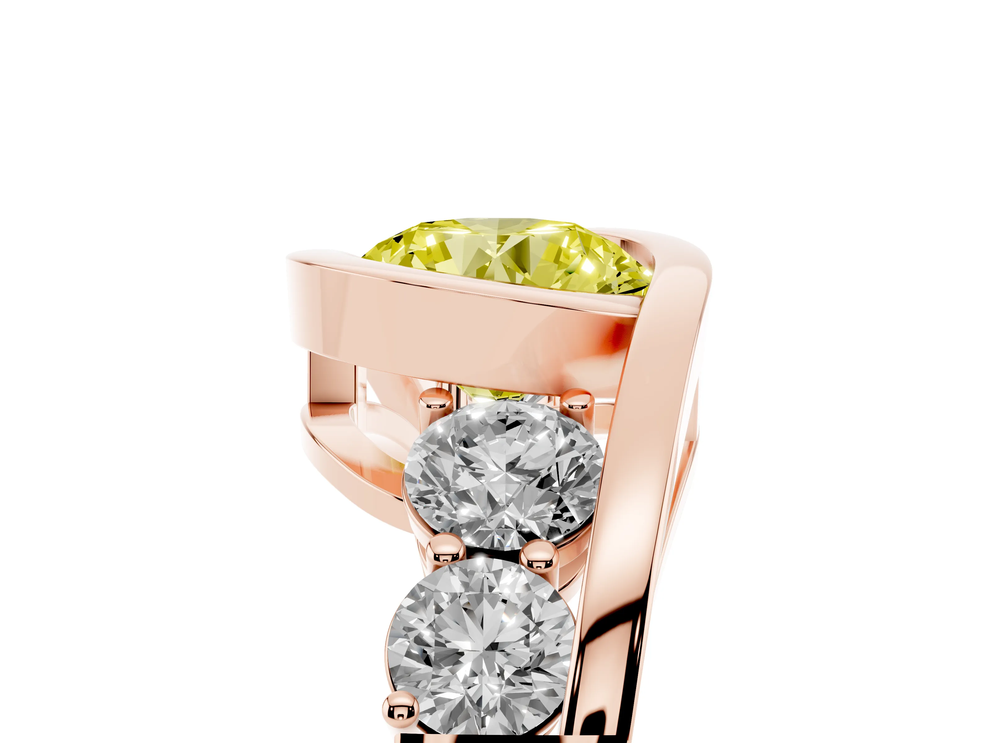 Fancy Yellow Round Cut Diamond Bezel Bypass Ring Set in Rose gold with Round Accents