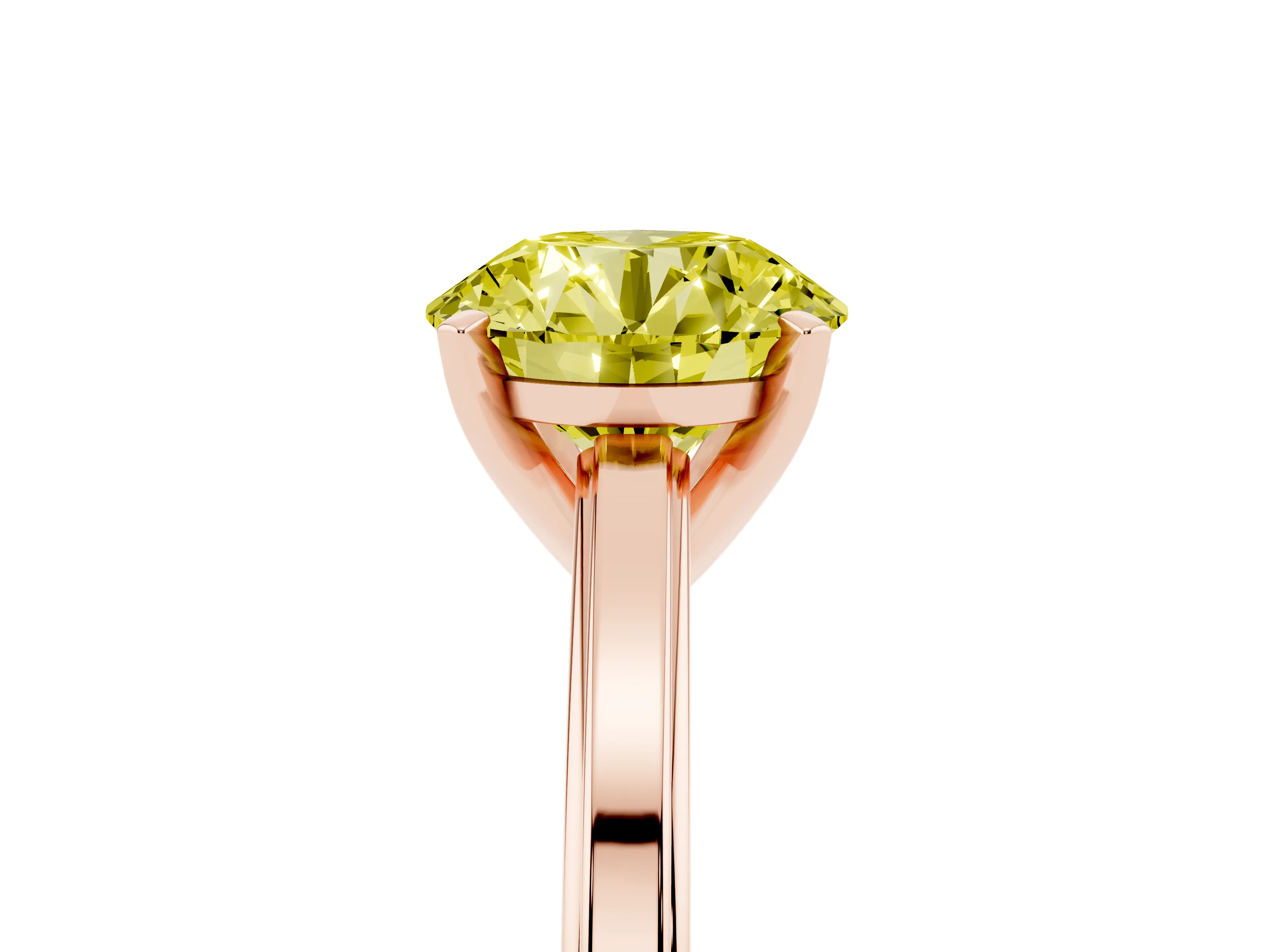 Fancy Yellow Round Cut Diamond Solitaire Ring Set in Rose gold with Prong Setting and Classic Band