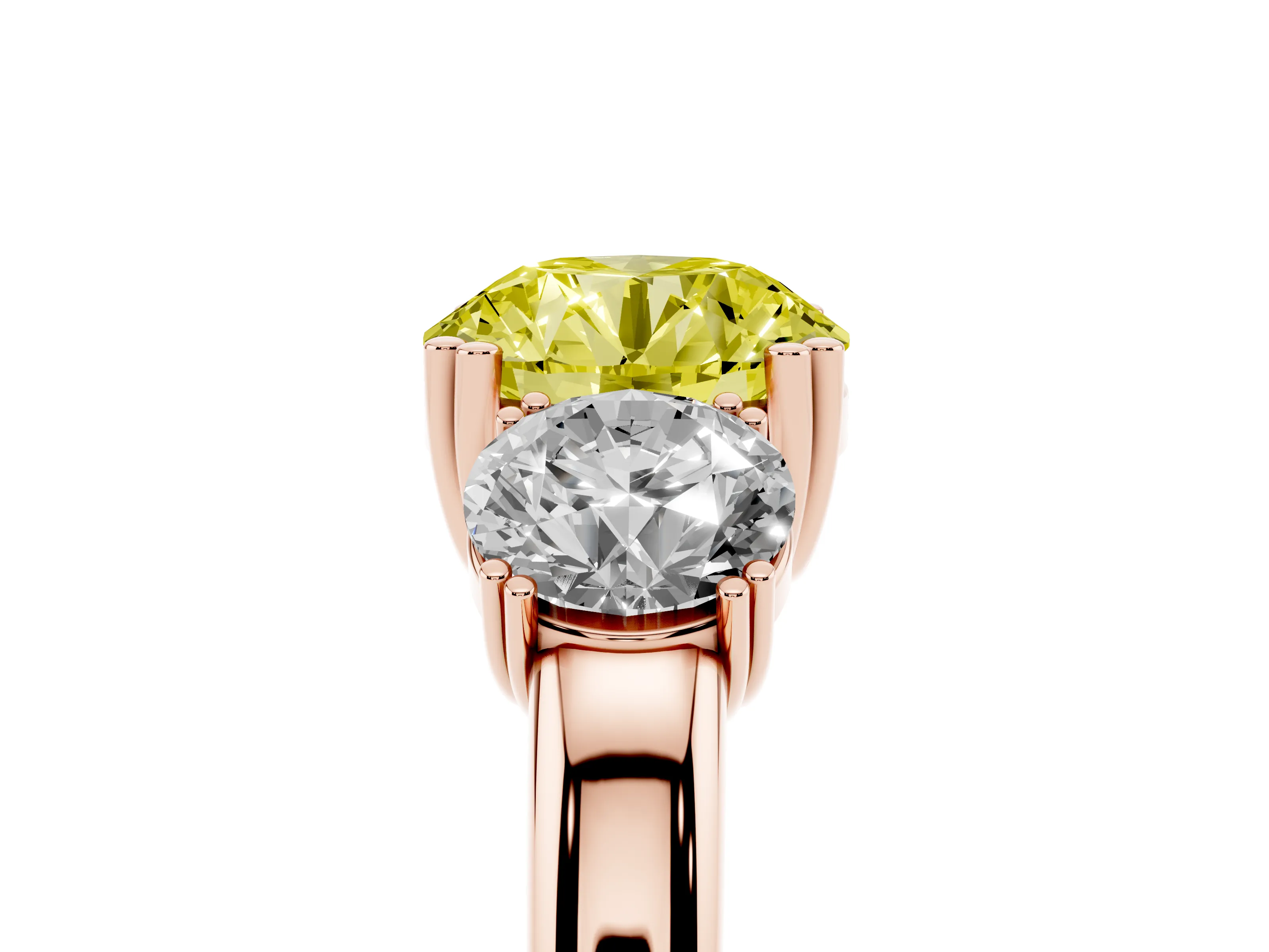 Fancy Yellow Round Cut Diamond Three-Stone Ring Set in Rose gold with Polished Channel-Set Band