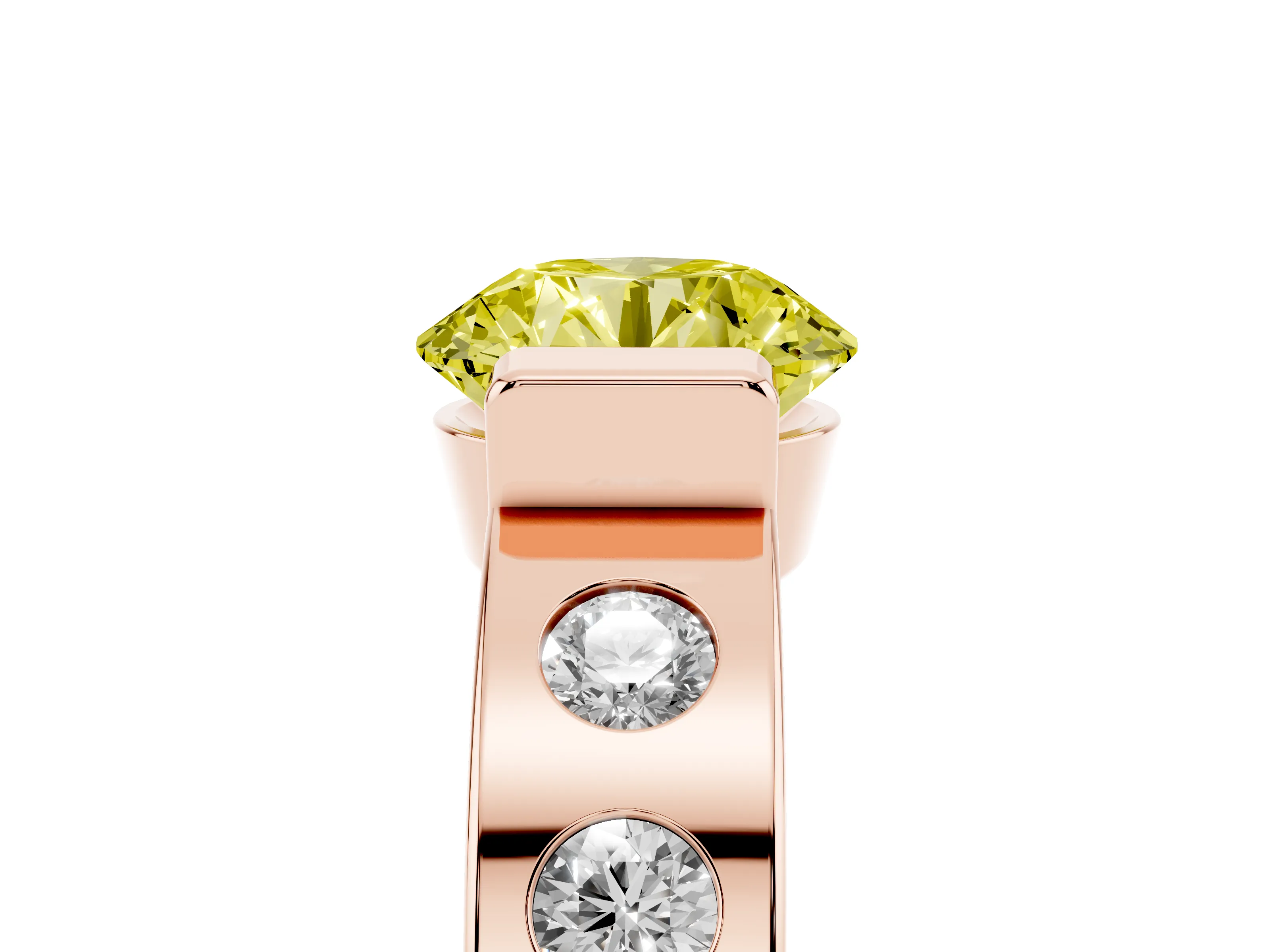 Fancy Yellow Round Cut Diamond Channel-Set Band Ring Set in Rose gold with Bezel Prong Setting