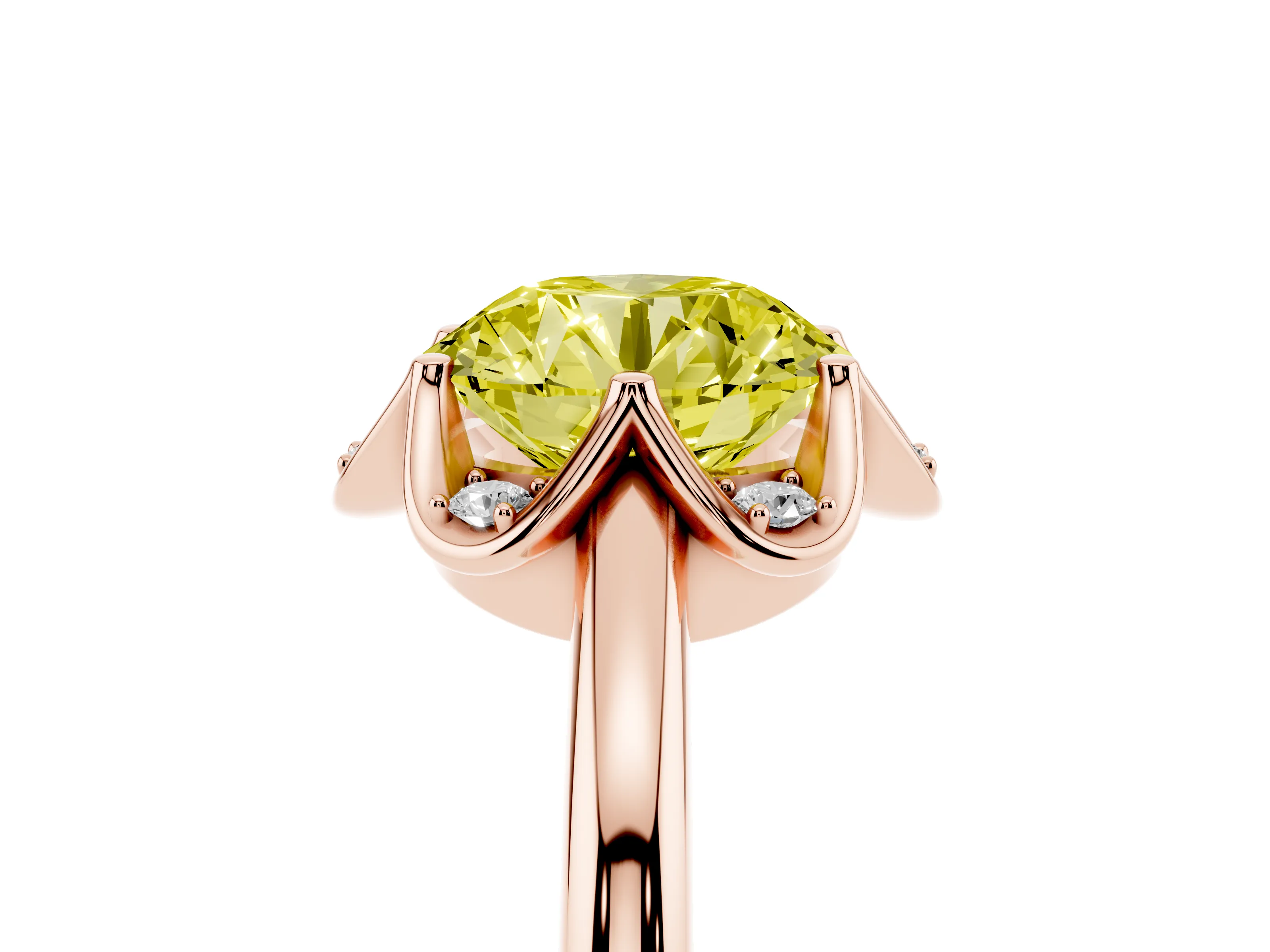 Fancy Yellow Round Cut Diamond Round Cluster Halo Ring Set in Rose gold with Solitaire Band and Prong Setting