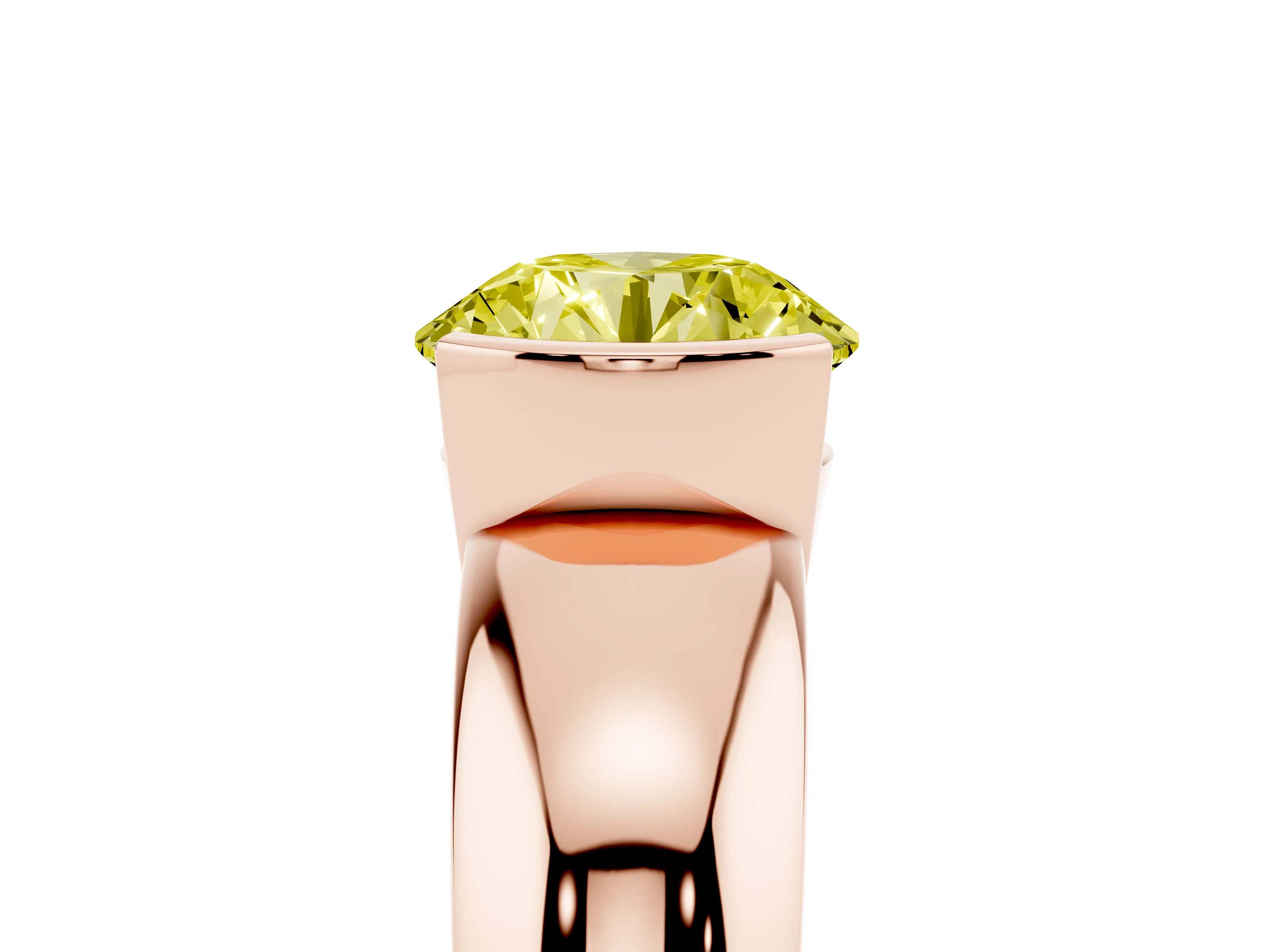 Fancy Yellow Round Cut Diamond Solitaire Tension Set Ring Set in Rose gold with Wide Band