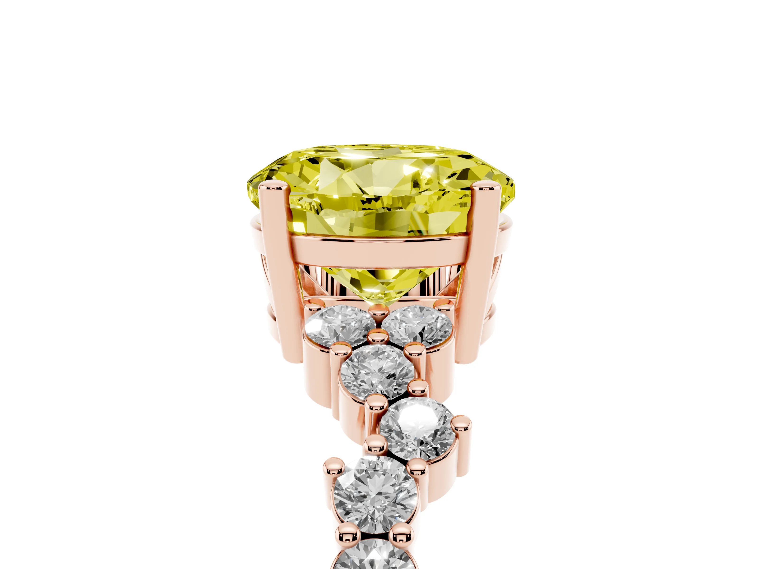 Fancy Yellow Round Cut Diamond Ring Set in Rose gold with Scattered Round Accents