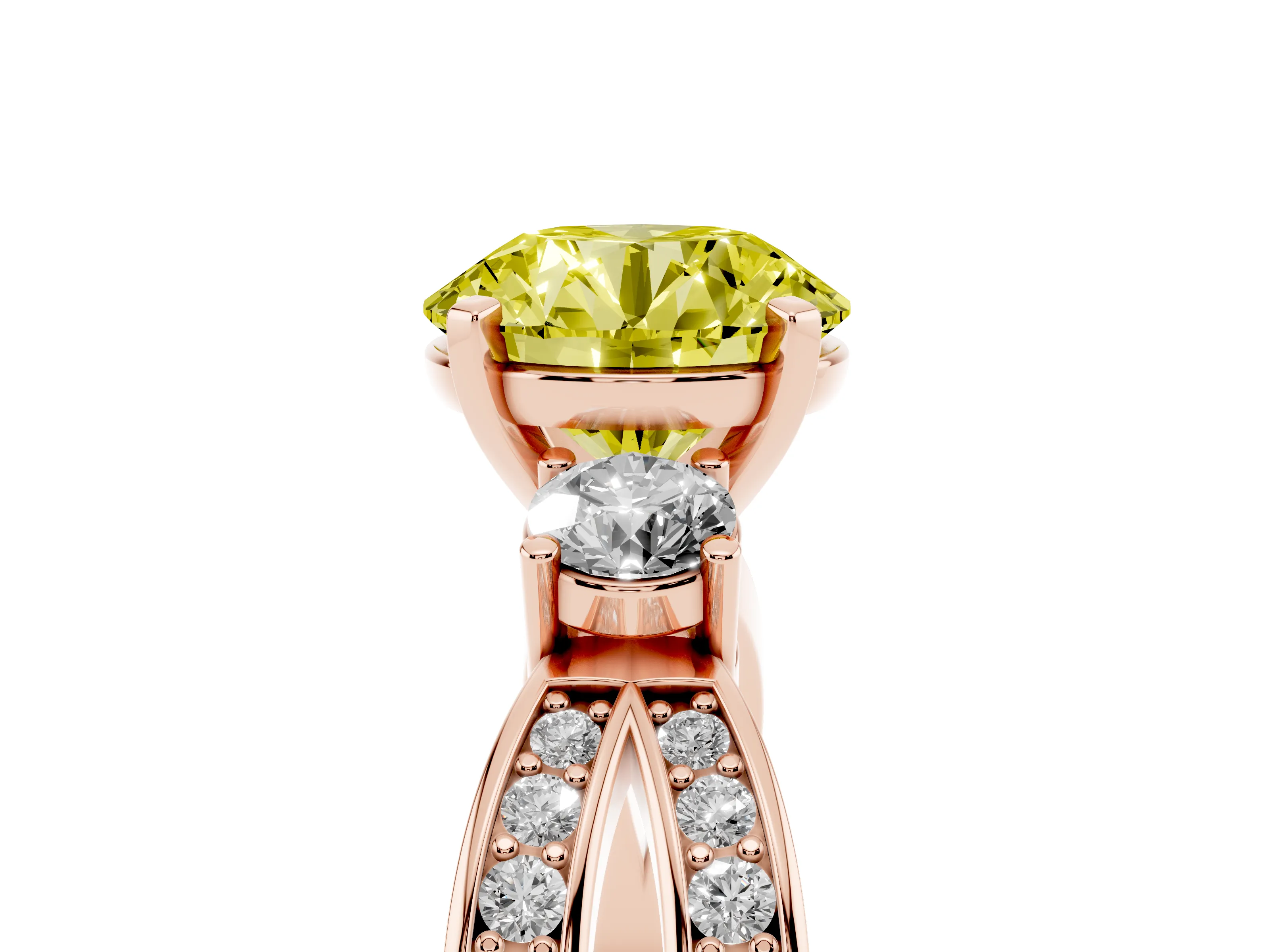 Fancy Yellow Three-Stone Round Cut Diamond Twist Band Ring Set in Rose gold with Pavé Accents and Prong Setting