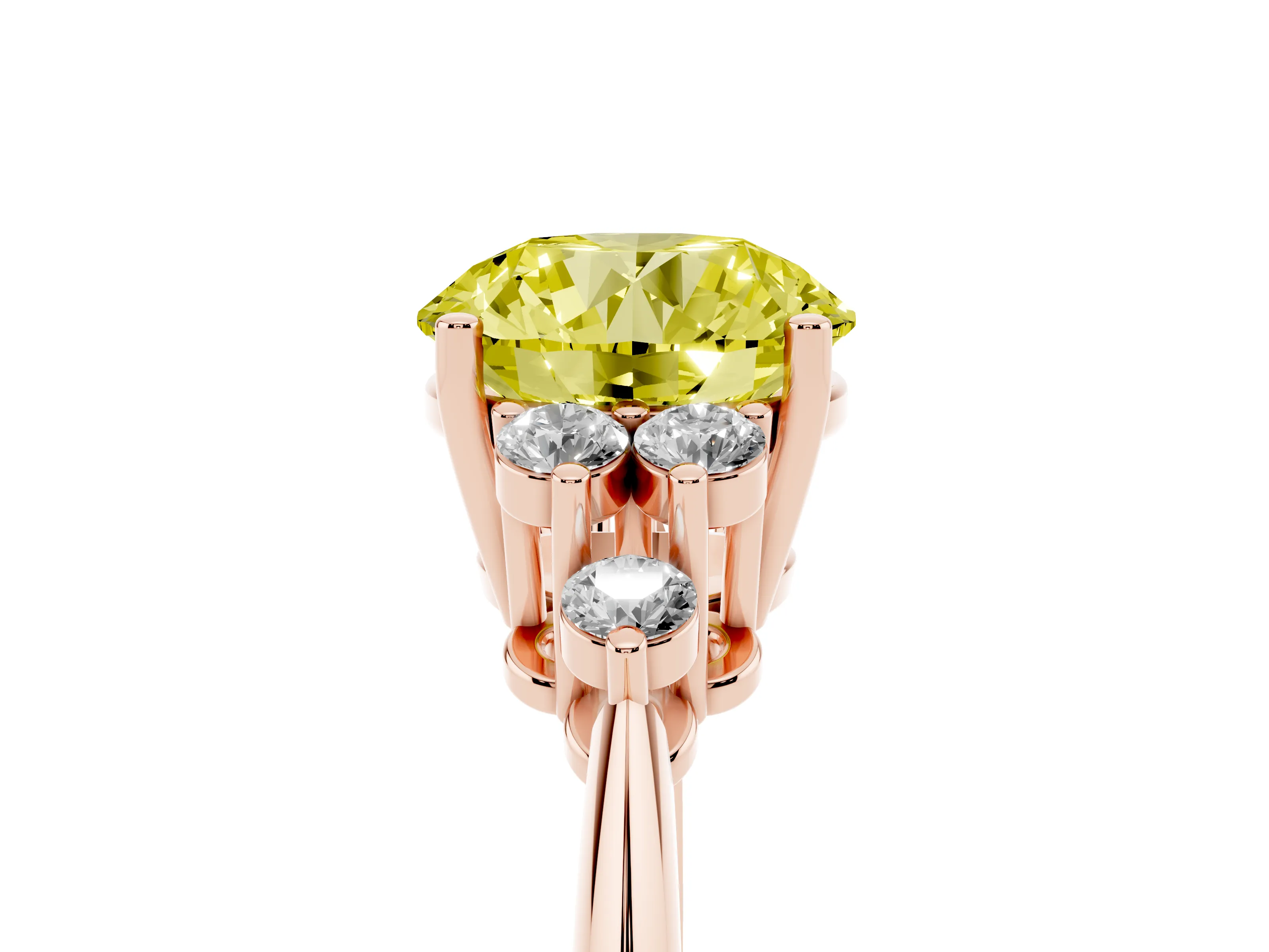 Fancy Yellow Round Cut Diamond Cluster Ring Set in Rose gold with Plain Band and Prong Setting
