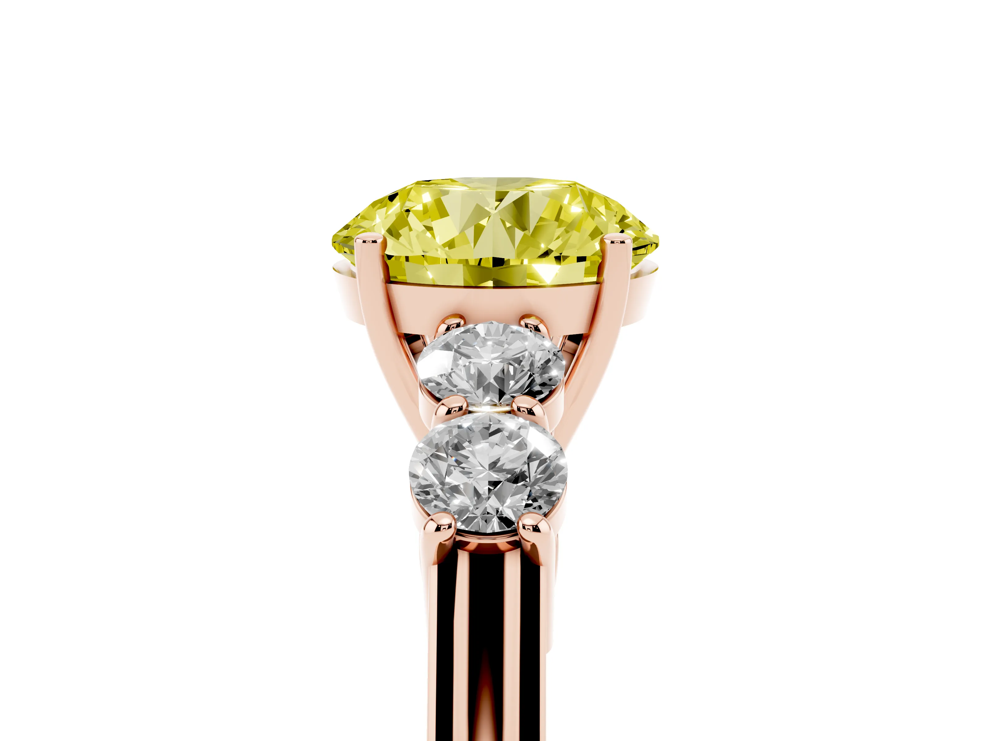 Fancy Yellow Round Cut Diamond Five-Stone Prong Set Band Ring Set in Rose gold with Polished Band