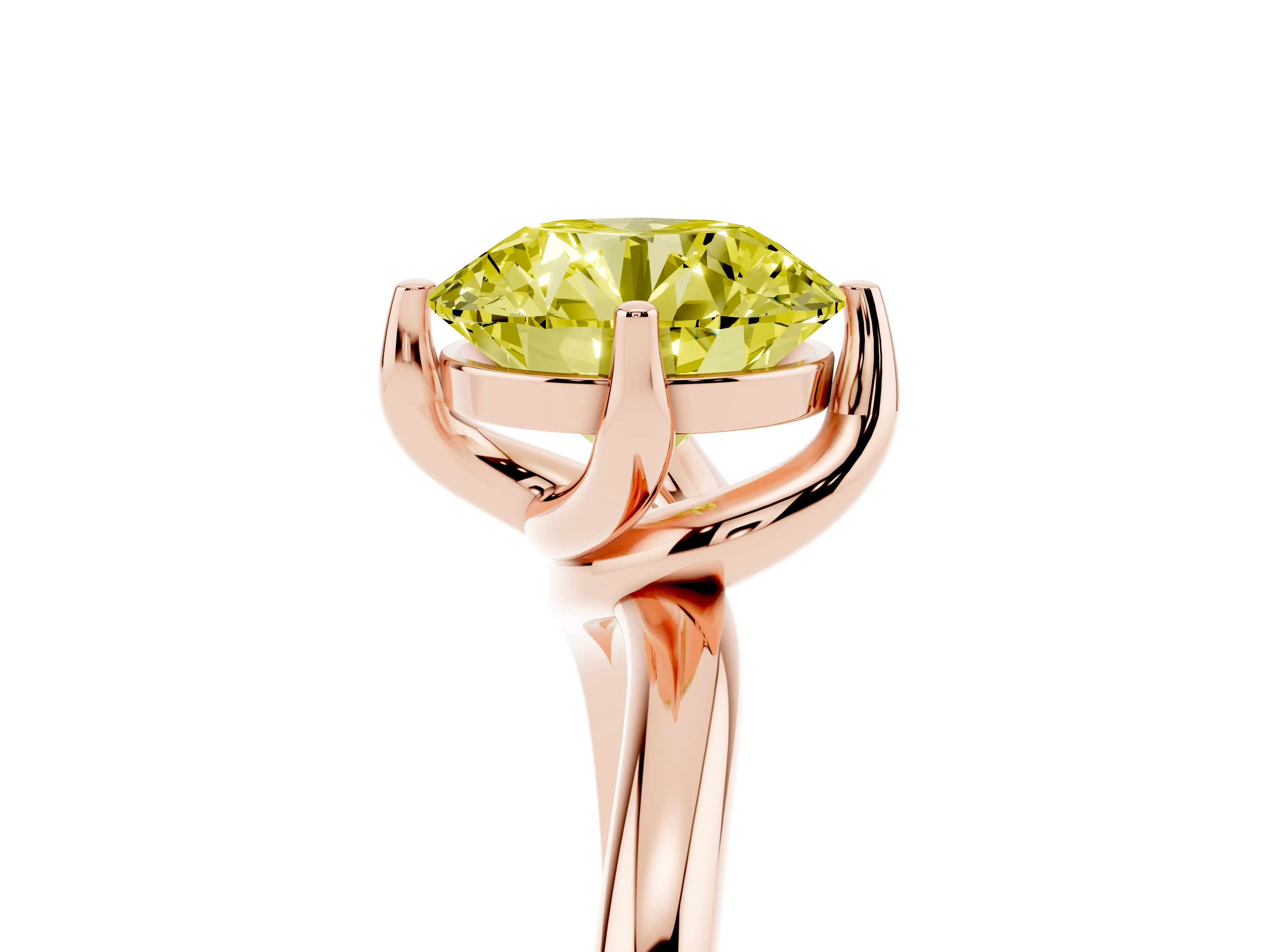 Fancy Yellow Round Cut Diamond Solitaire Engagement Ring Set in Rose gold with Classic Plain Band