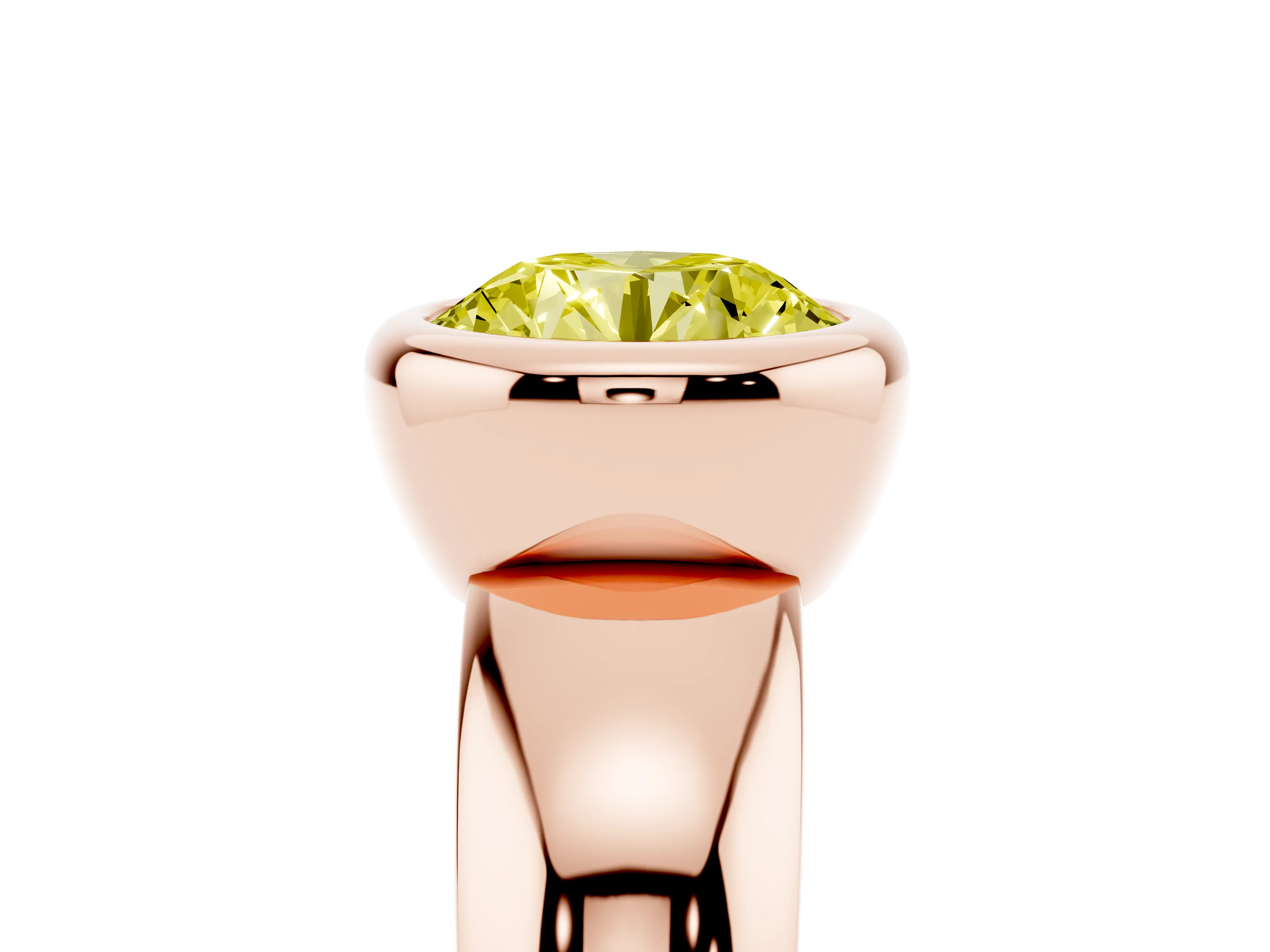Fancy Yellow Bezel Set Round Cut Diamond Solitaire Ring Set in Rose gold with Wide Band