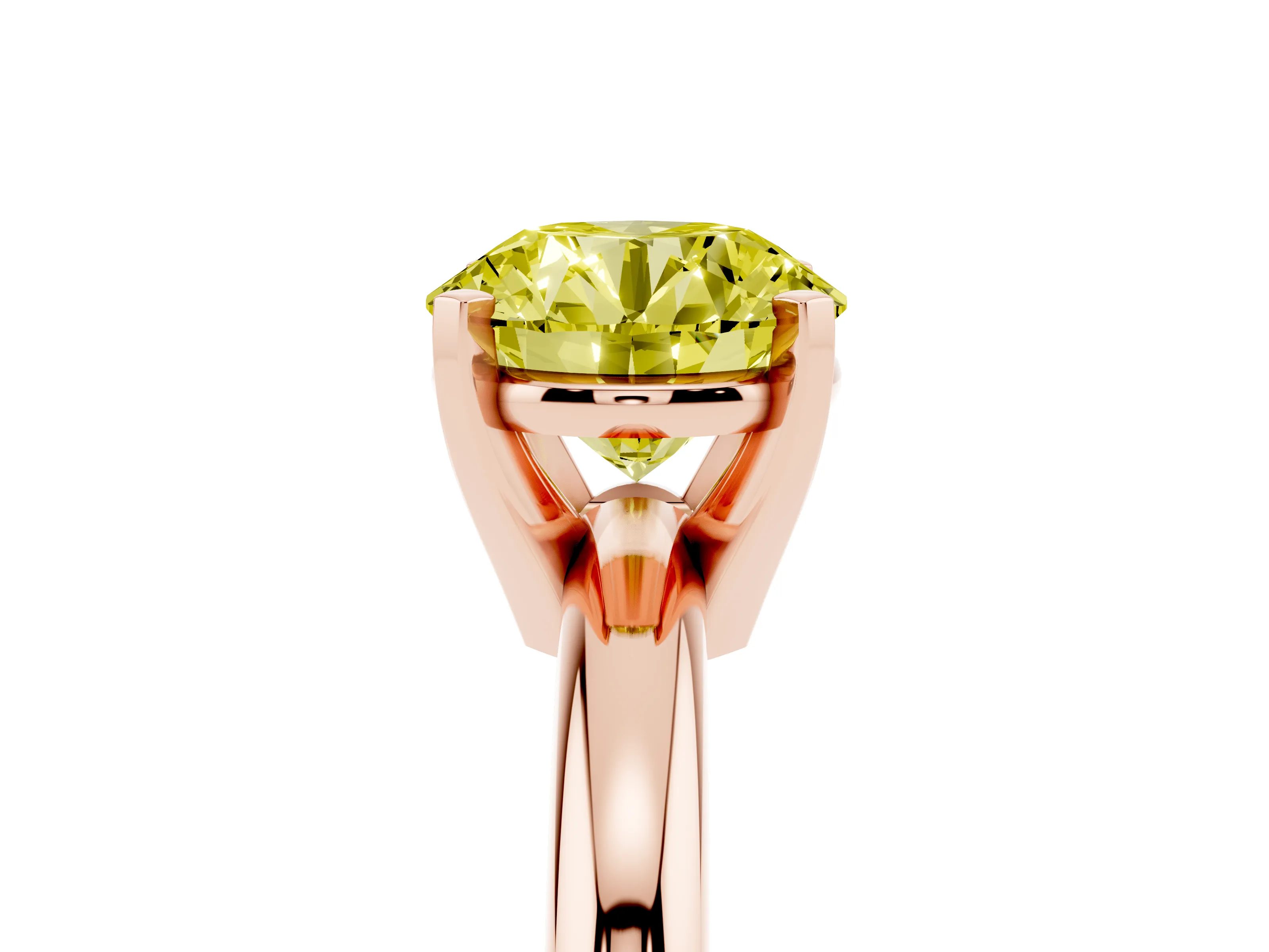 Fancy Yellow Round Cut Diamond Solitaire Engagement Ring Set in Rose gold with Round Band and Prong Setting