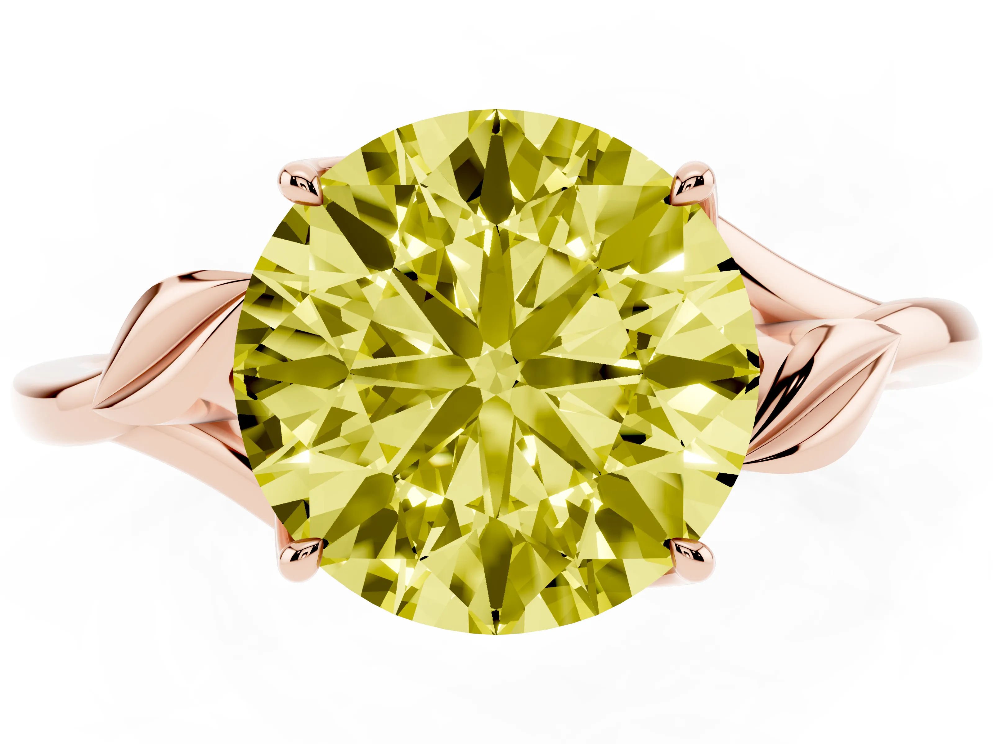 Fancy Yellow Round Cut Diamond Solitaire Ring Set in Rose gold with Polished Twist Band