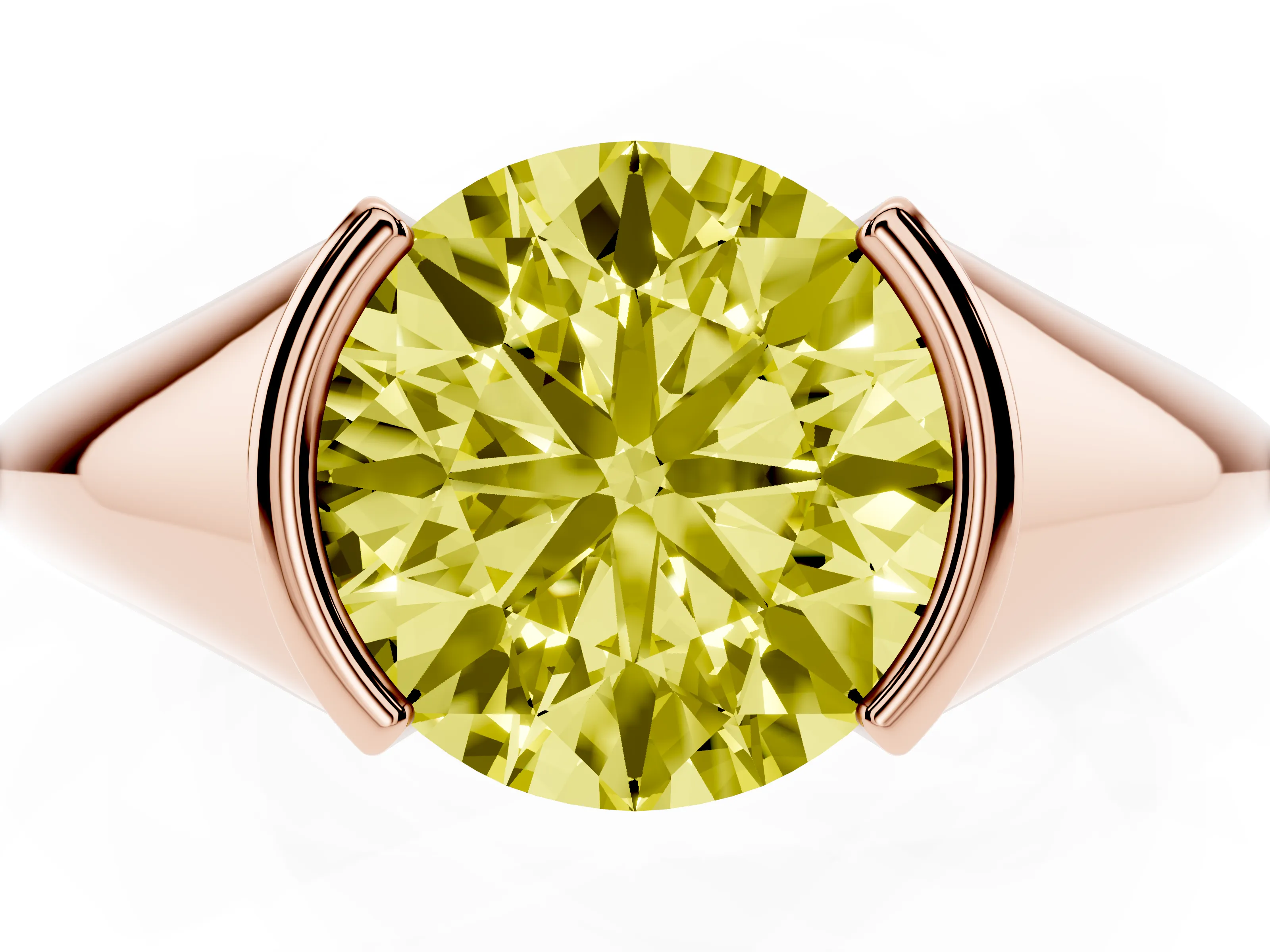 Fancy Yellow Round Cut Diamond Solitaire Tension Set Ring Set in Rose gold