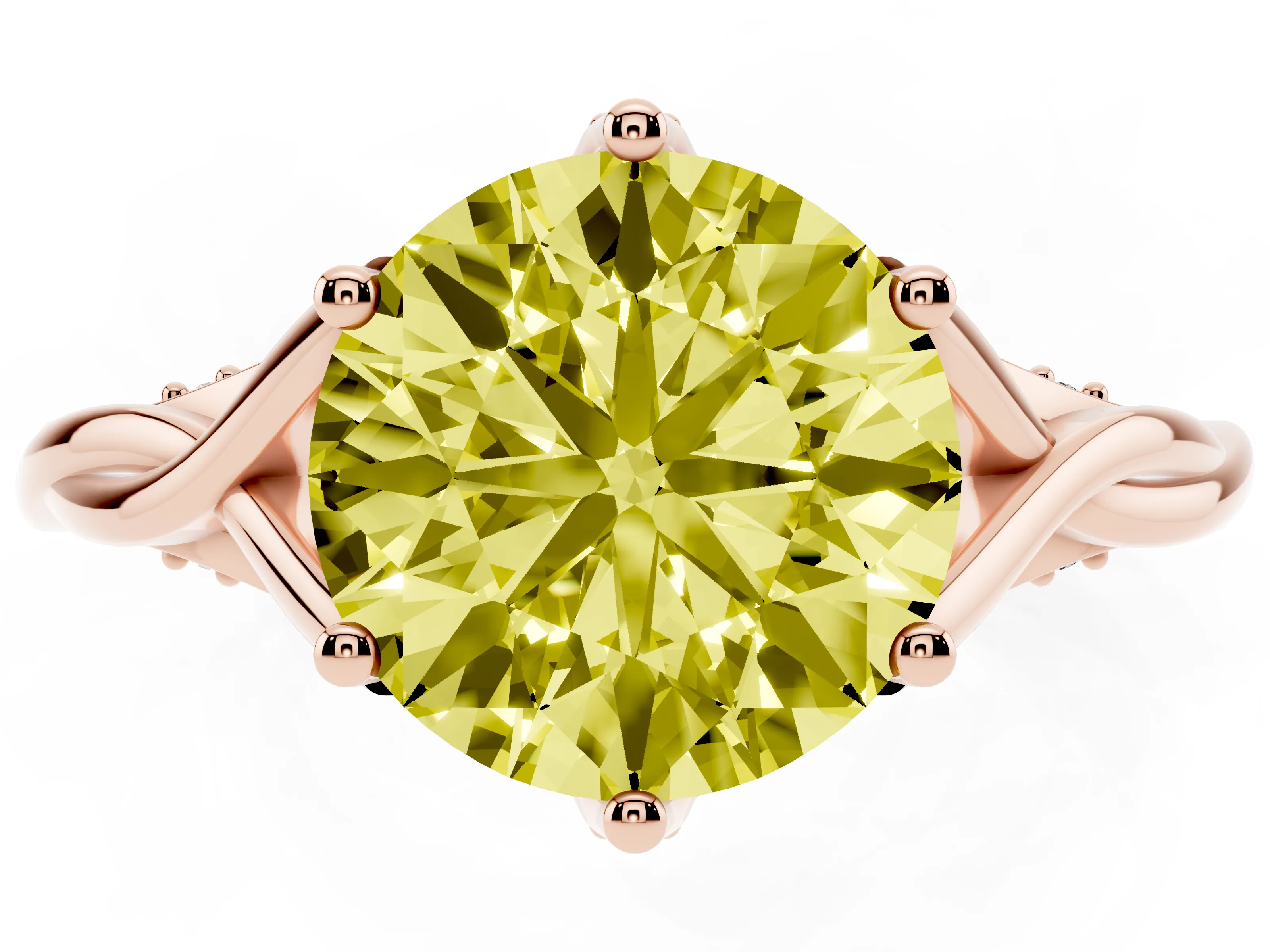 Fancy Yellow Round Cut Diamond Intertwined Twist Band Solitaire Ring Set in Rose gold with Prong Setting