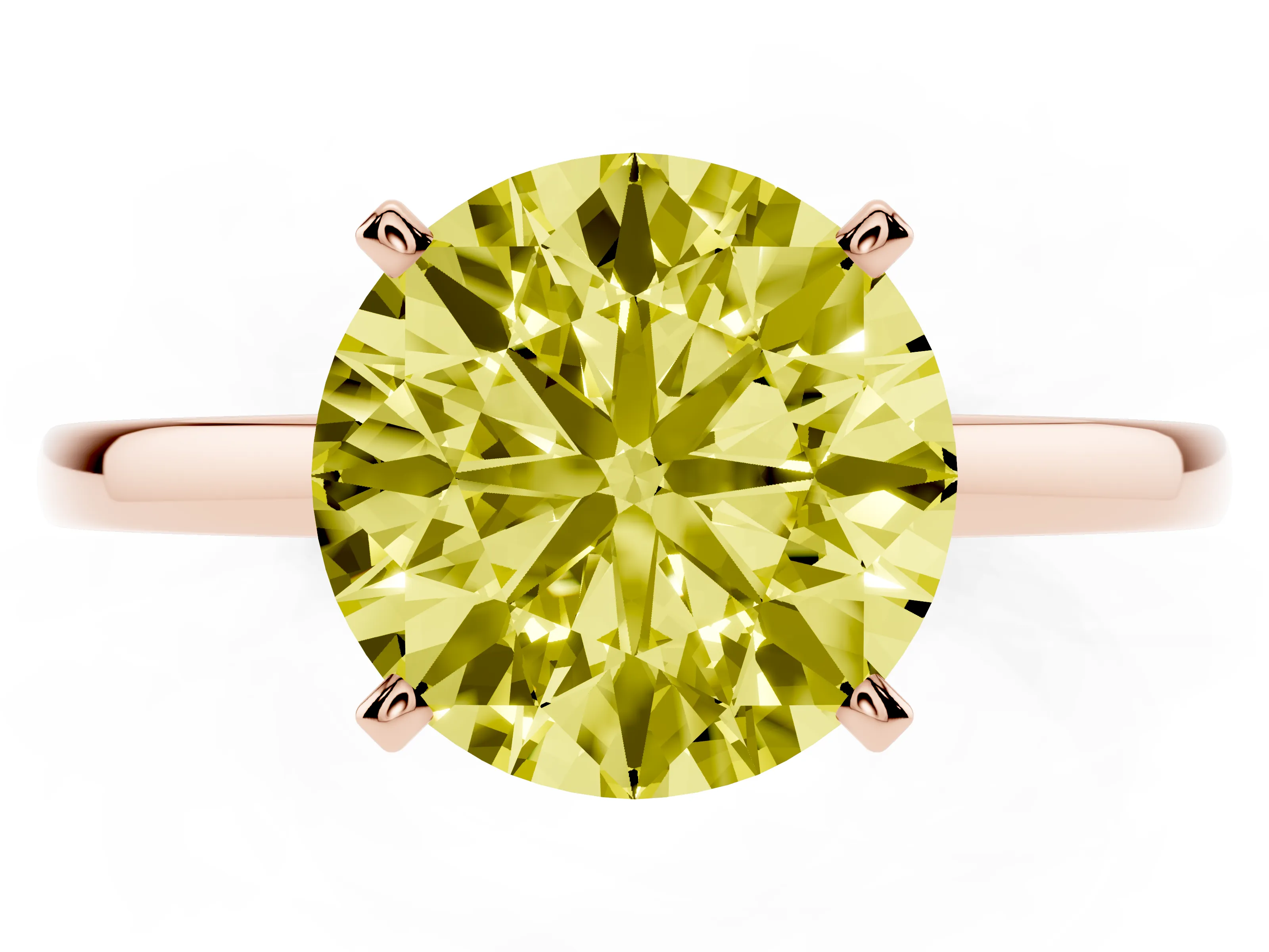 Fancy Yellow Round Cut Diamond Solitaire Engagement Ring Set in Rose gold with Prong Setting on a Classic Band